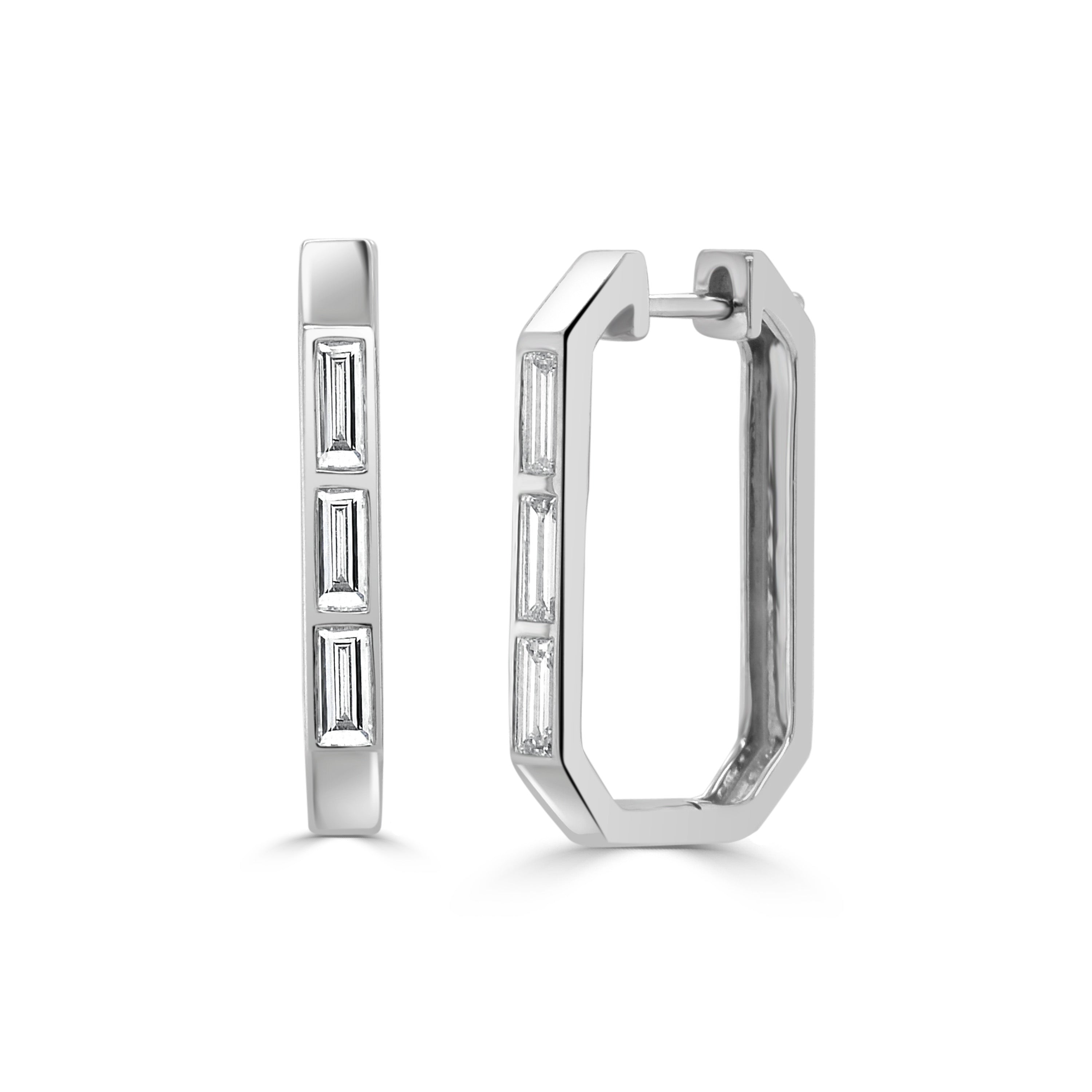 14K Gold Diamond Baguette Hoop Earrings- 0.86 CT