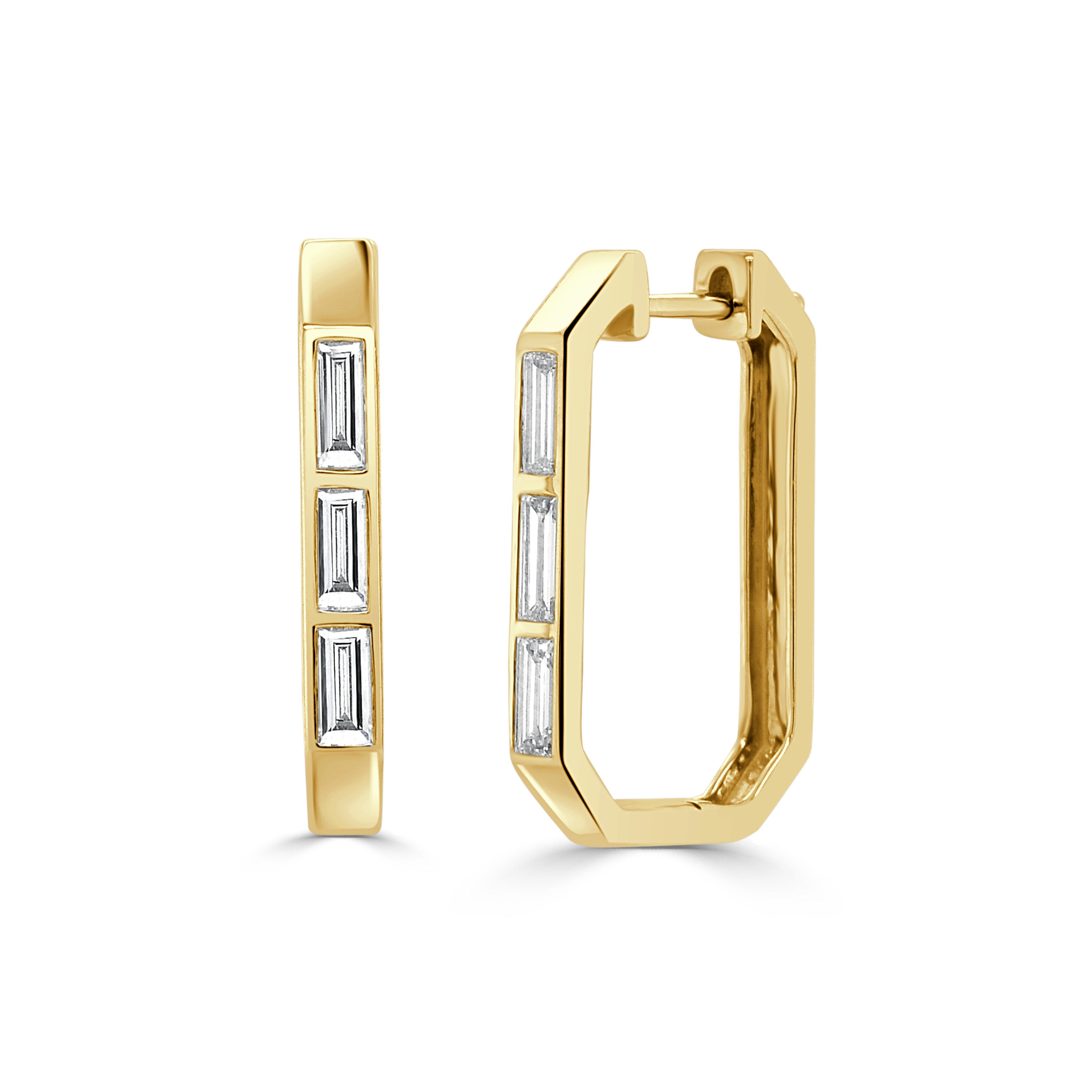 14K Gold Diamond Baguette Hoop Earrings- 0.86 CT