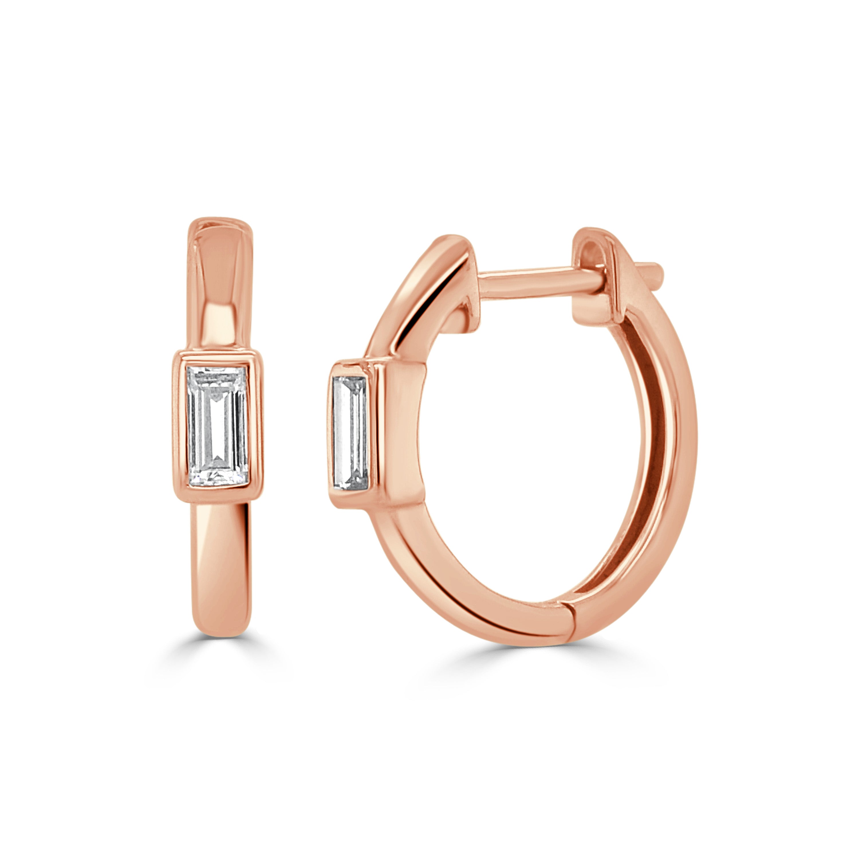 14K Gold Diamond Baguette Hoop Earrings- 0.28 CT