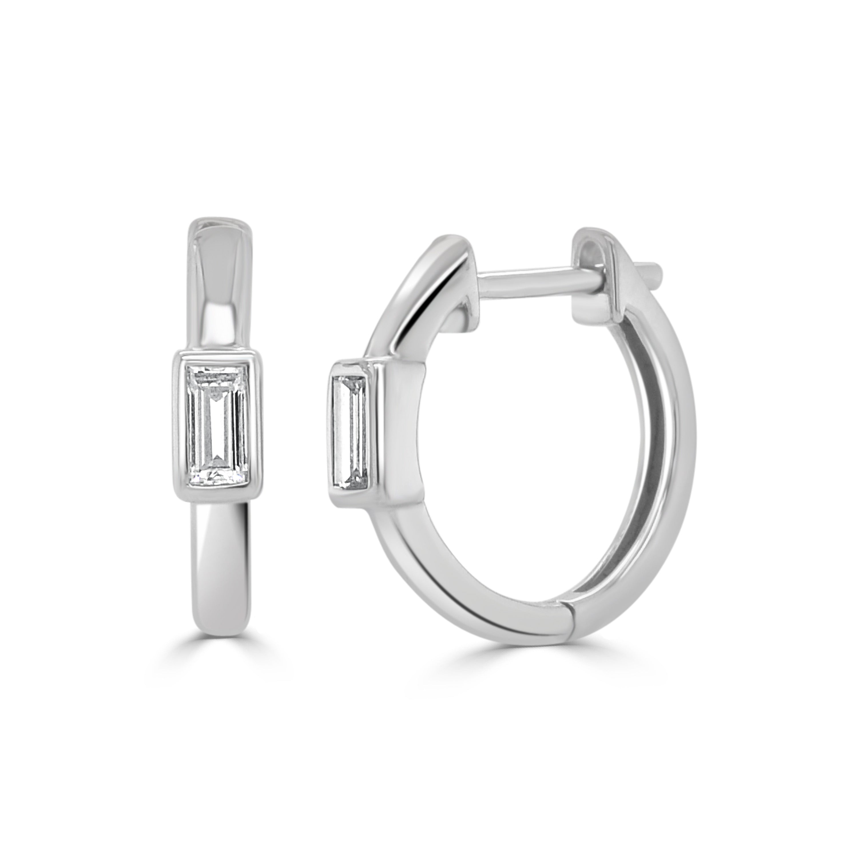 14K Gold Diamond Baguette Hoop Earrings- 0.28 CT