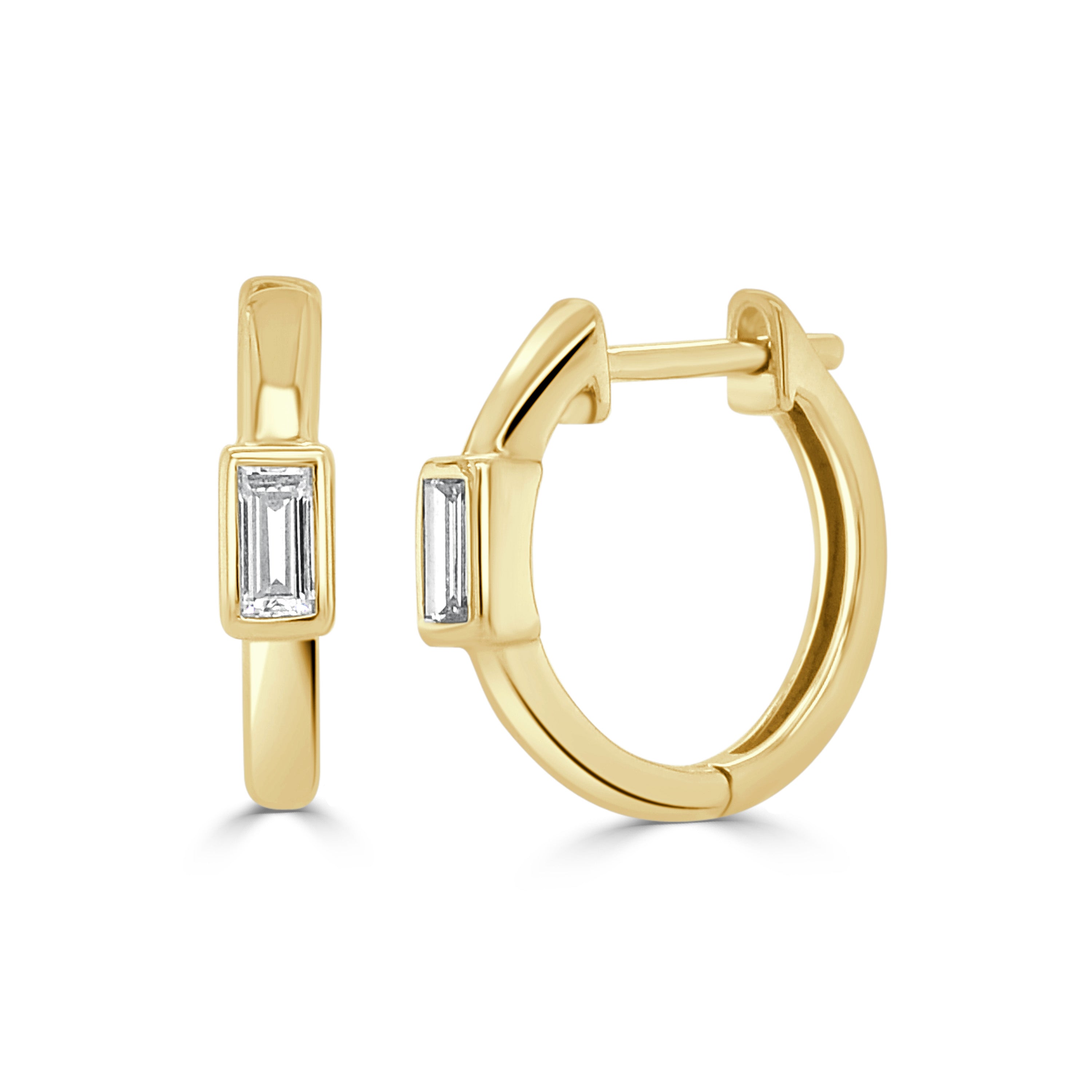 14K Gold Diamond Baguette Hoop Earrings- 0.28 CT
