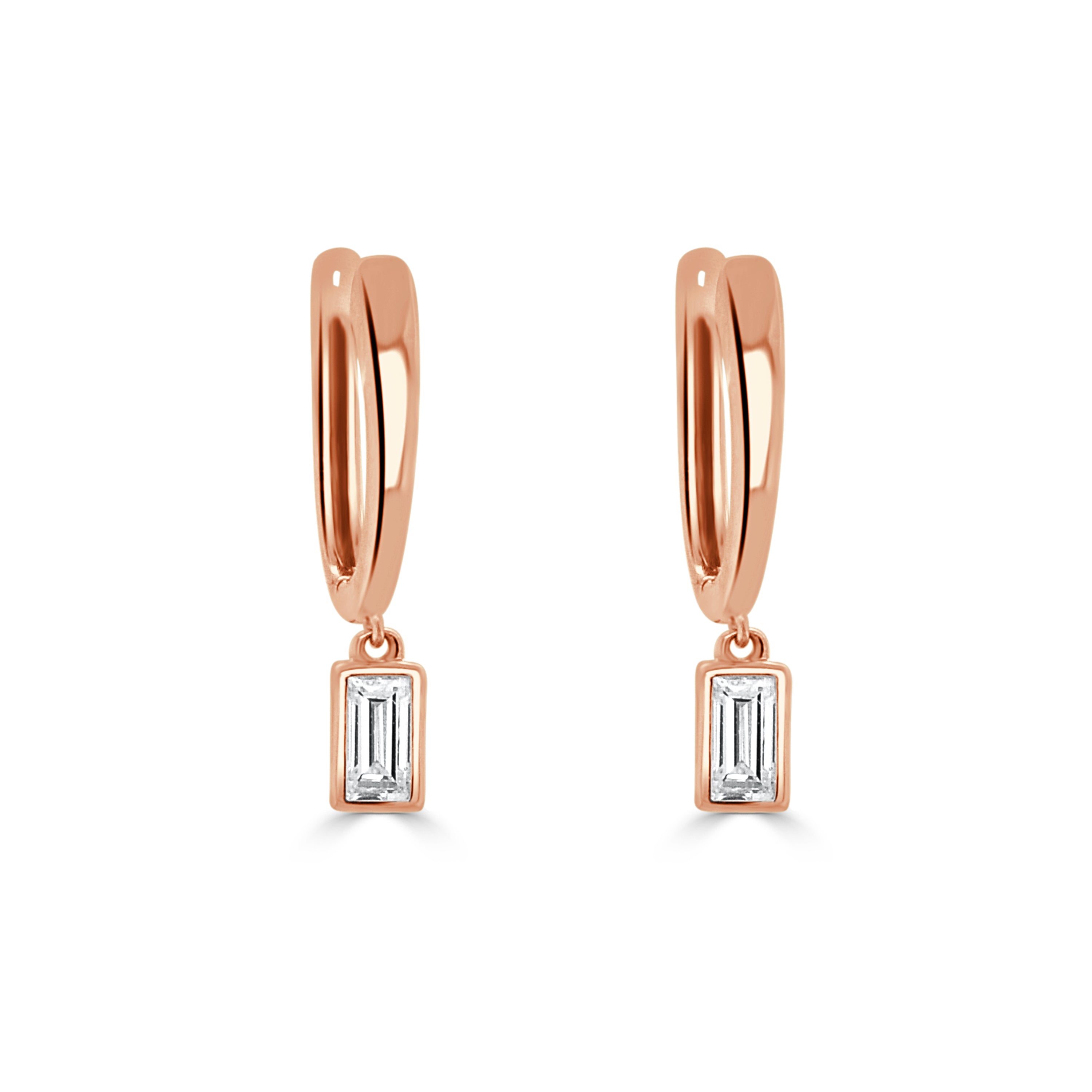 14K Gold Diamond Baguette Huggie Earring- 0.32 CT