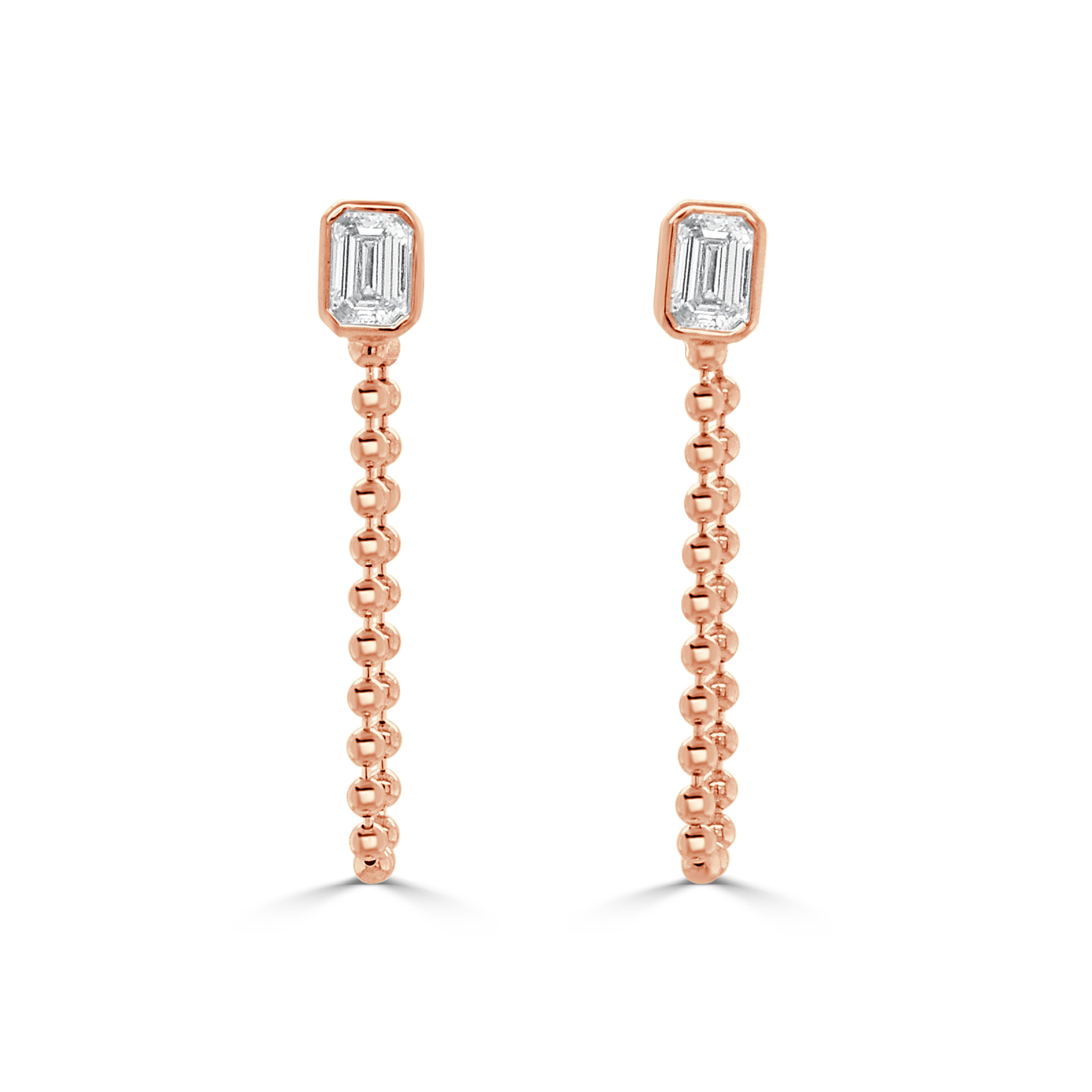 14K Gold Emerald Cut Diamond Chain Dangle Earrings- 0.51 CT