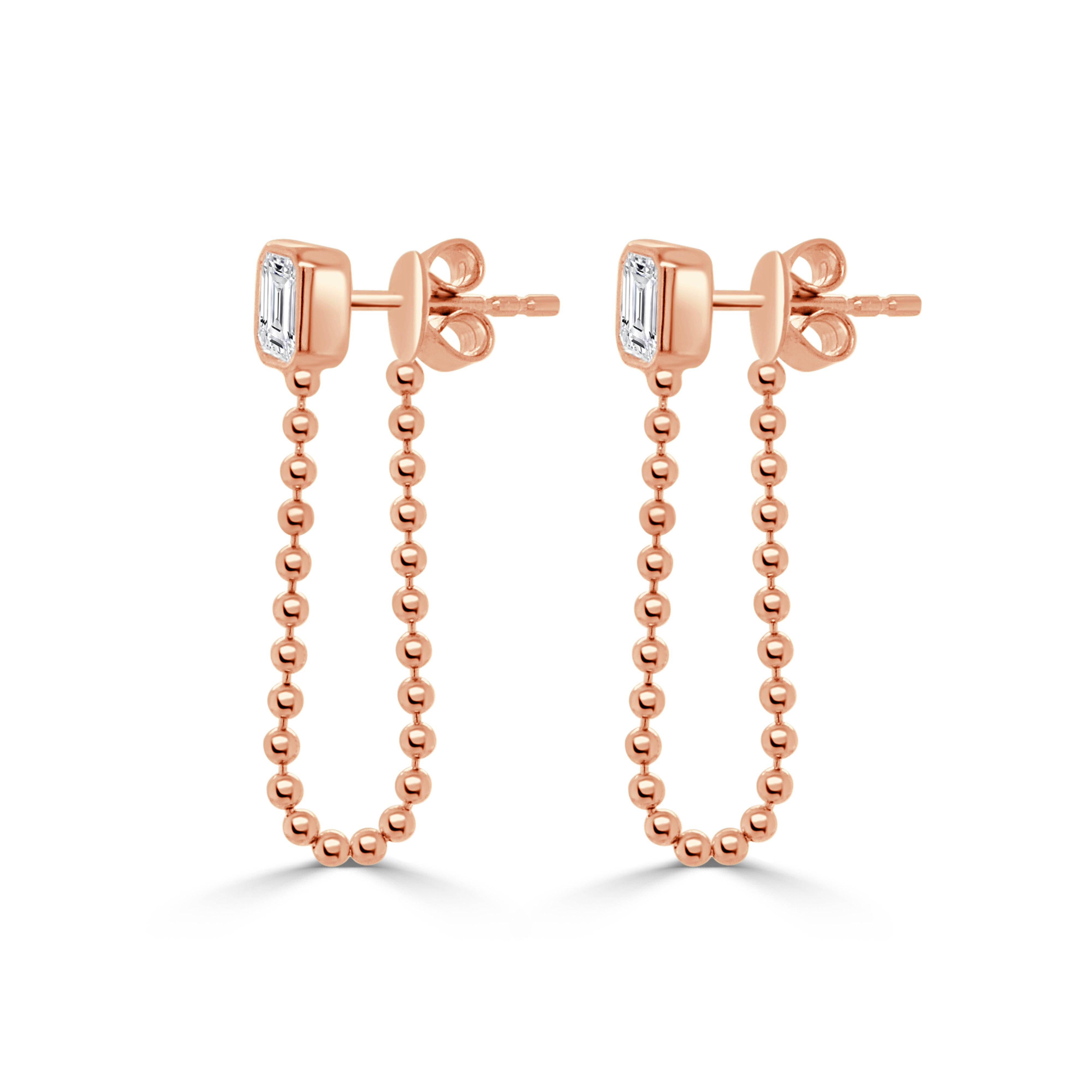 14K Gold Emerald Cut Diamond Chain Dangle Earrings- 0.51 CT