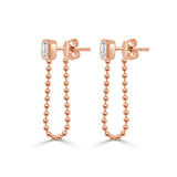 14K Gold Emerald Cut Diamond Chain Dangle Earrings- 0.51 CT