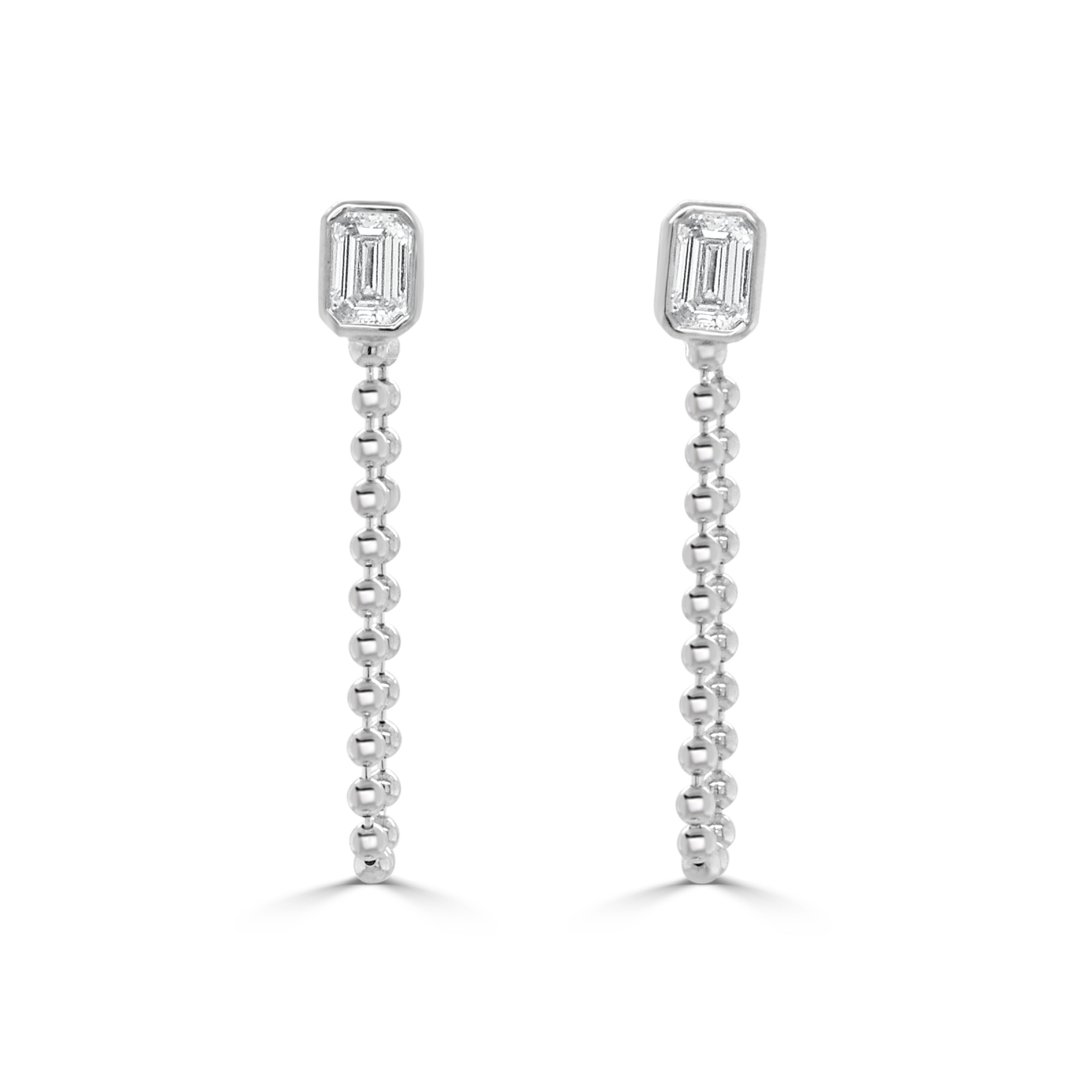 14K Gold Emerald Cut Diamond Chain Dangle Earrings- 0.51 CT