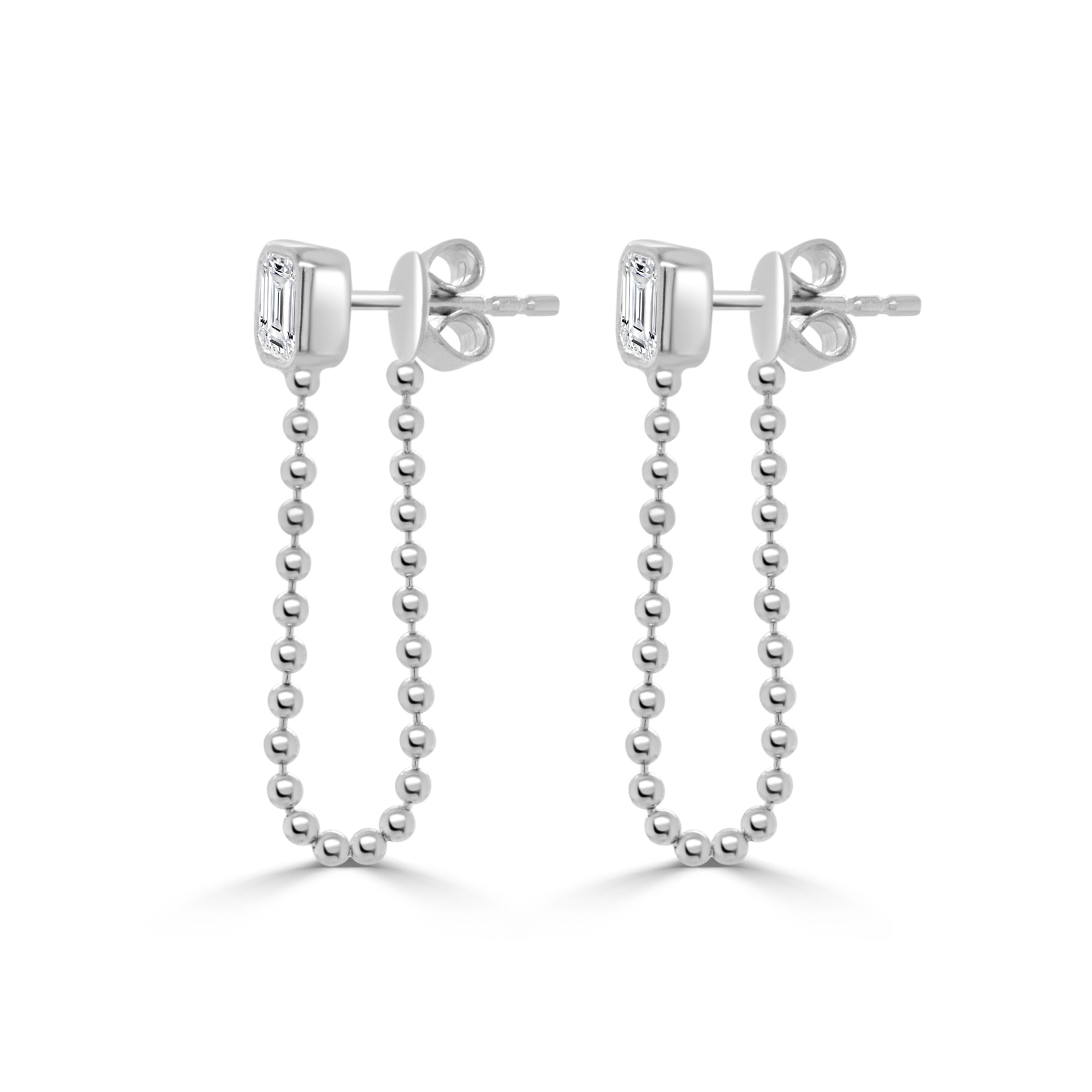 14K Gold Emerald Cut Diamond Chain Dangle Earrings- 0.51 CT