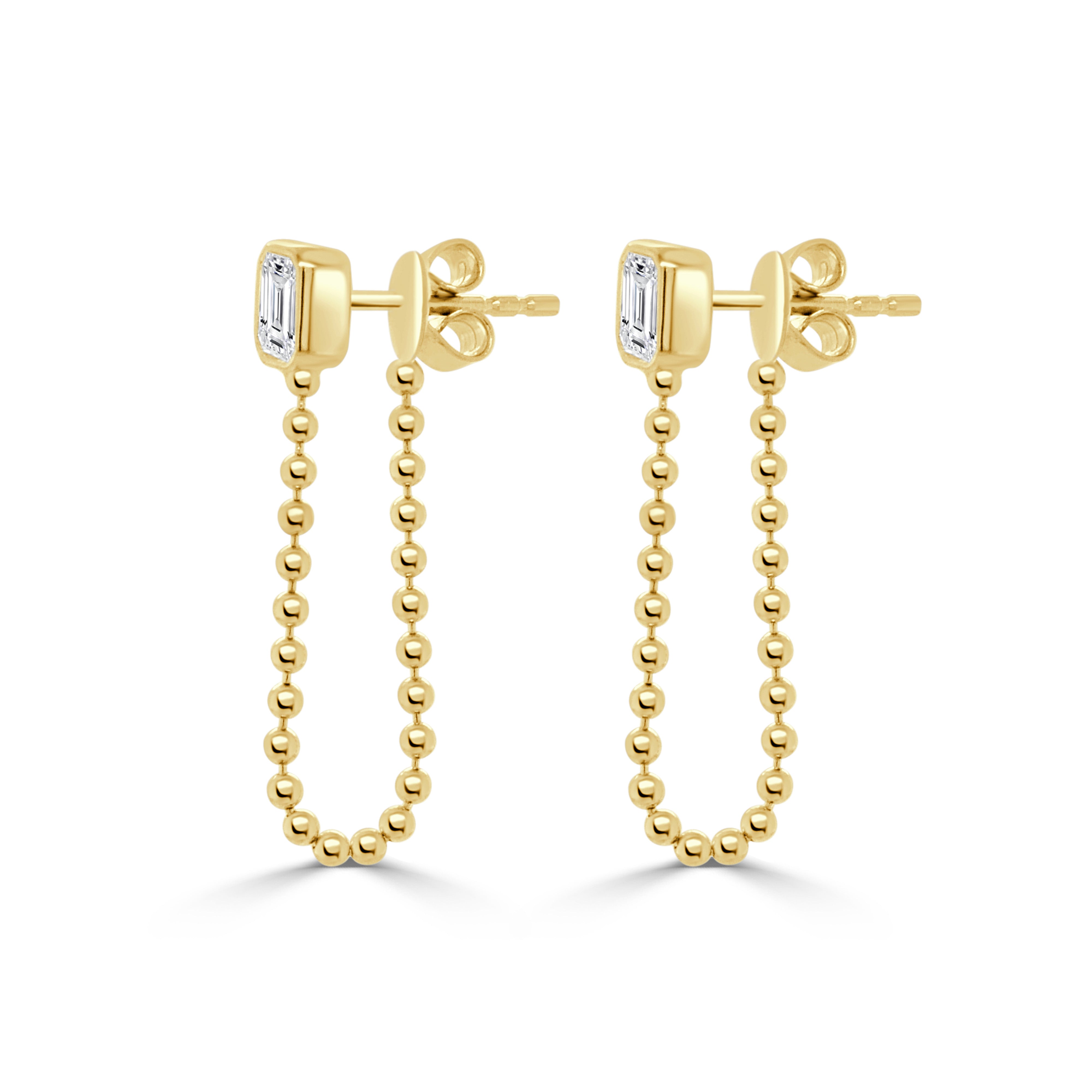 14K Gold Emerald Cut Diamond Chain Dangle Earrings- 0.51 CT