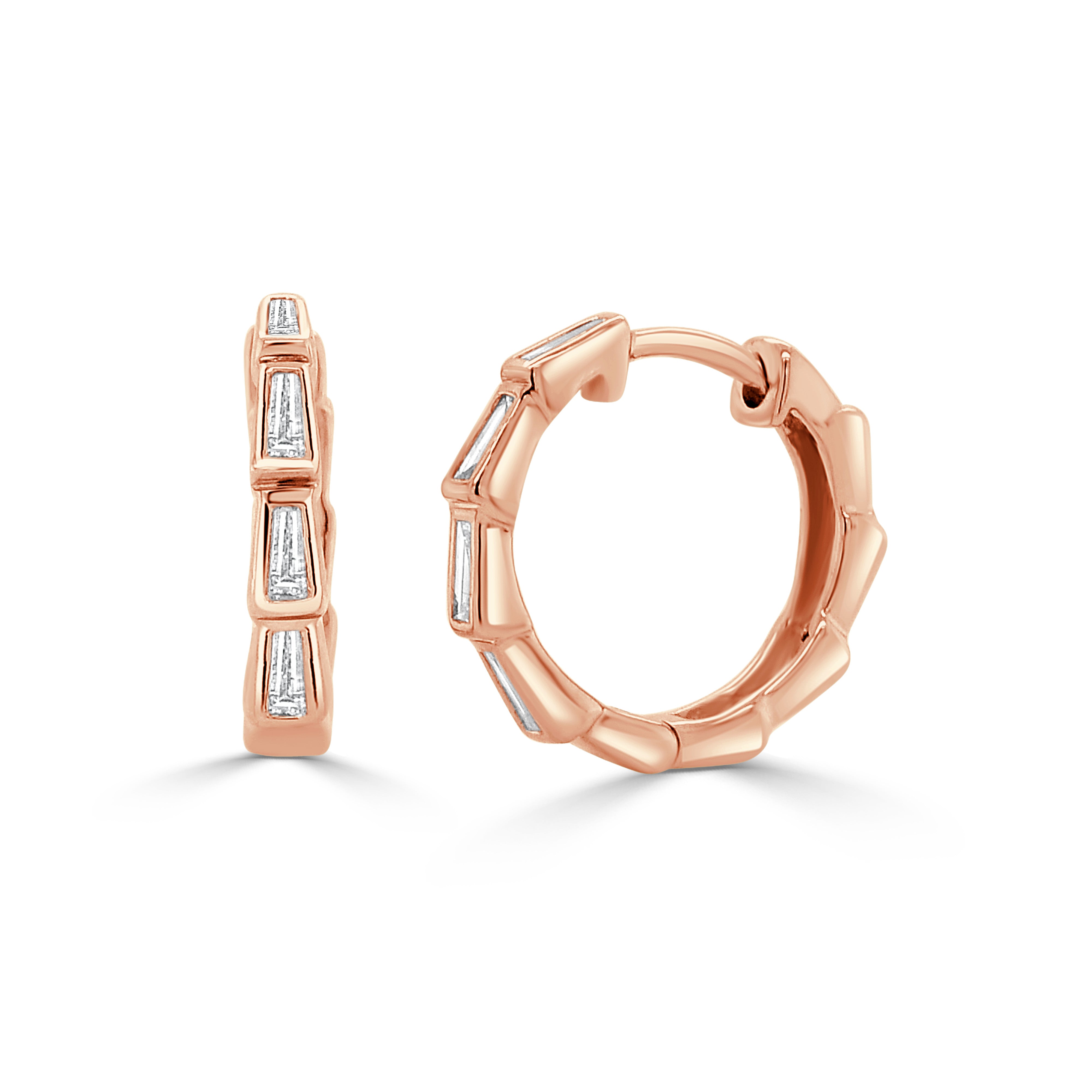 14K Gold Diamond Tapered Baguette Huggie - 0.38 CT.