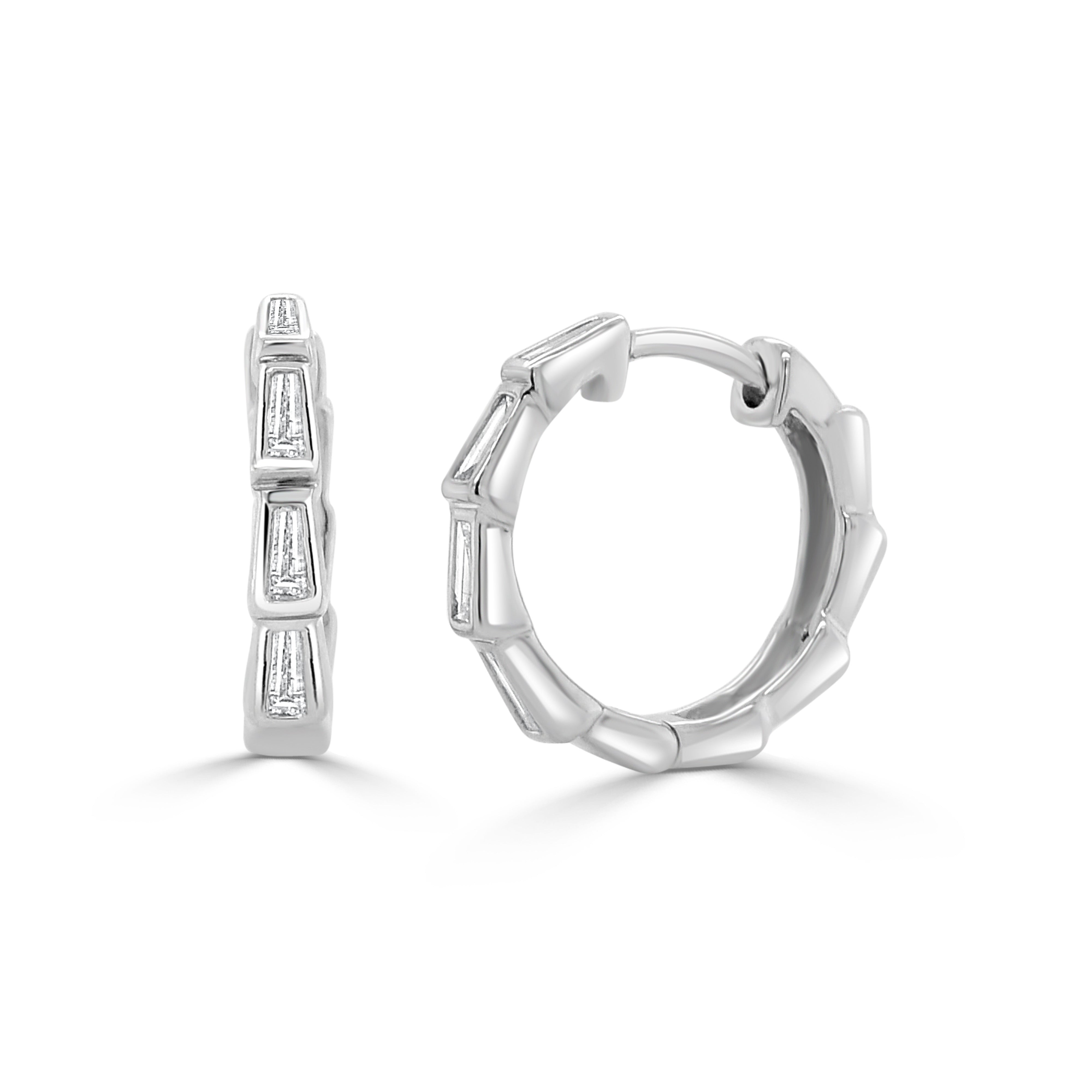 14K Gold Diamond Tapered Baguette Huggie - 0.38 CT.