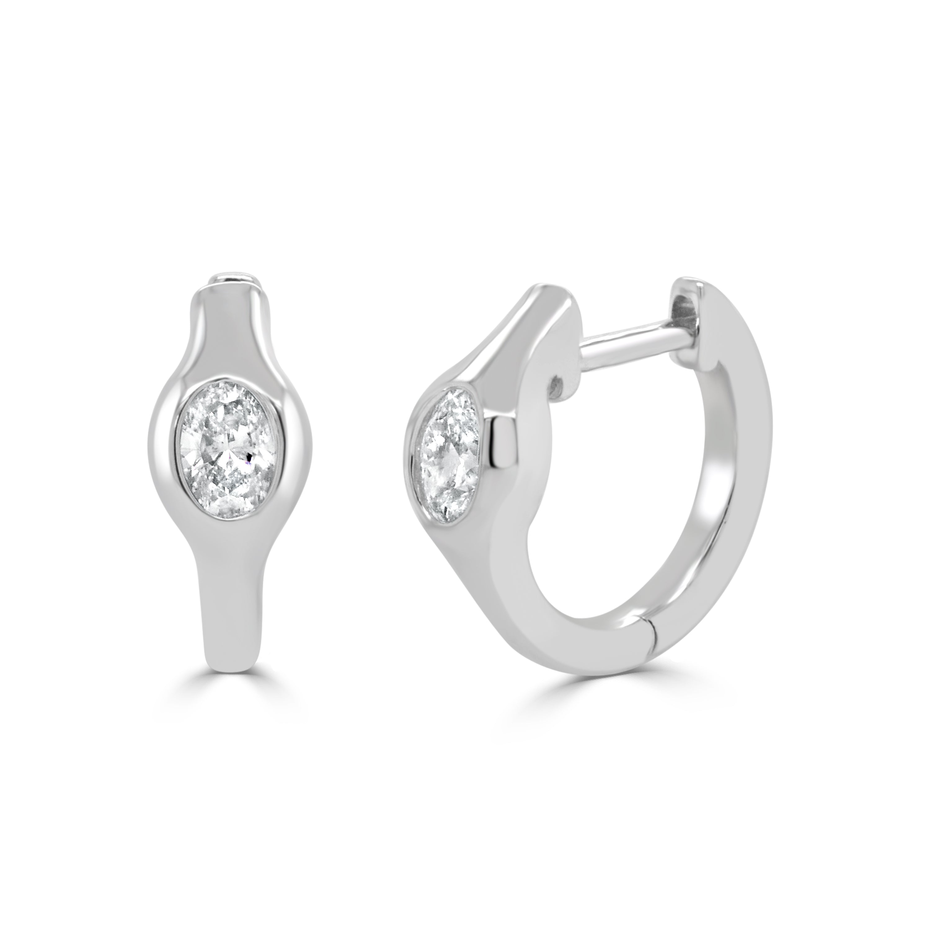 14K Gold Oval Diamond Huggie Earrings - 0.32ct