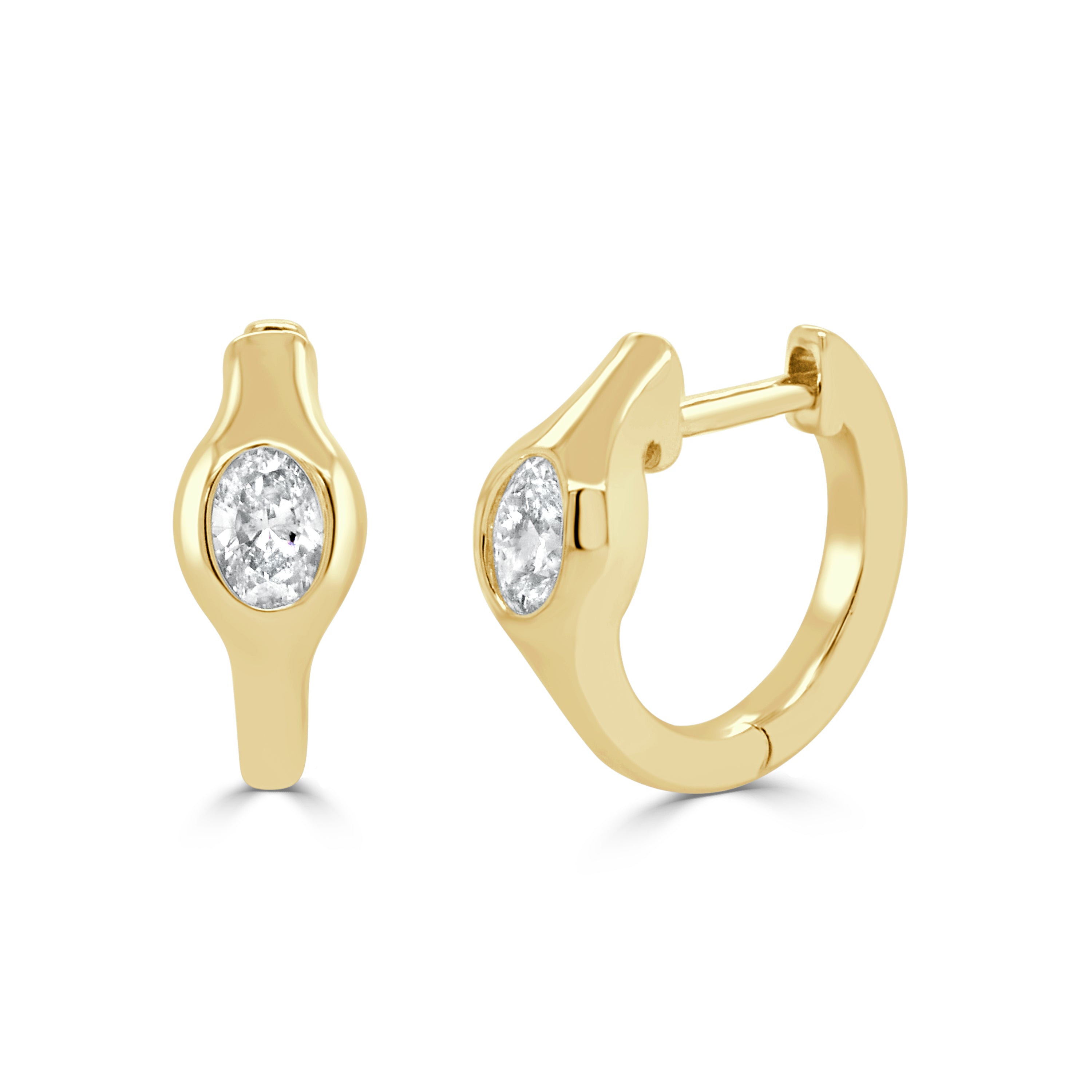 14K Gold Oval Diamond Huggie Earrings - 0.32ct