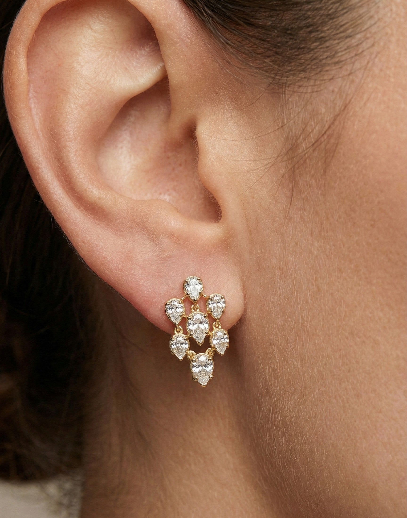 14K Gold Pear Shape Diamond Drop Earrings - 2.88 CT