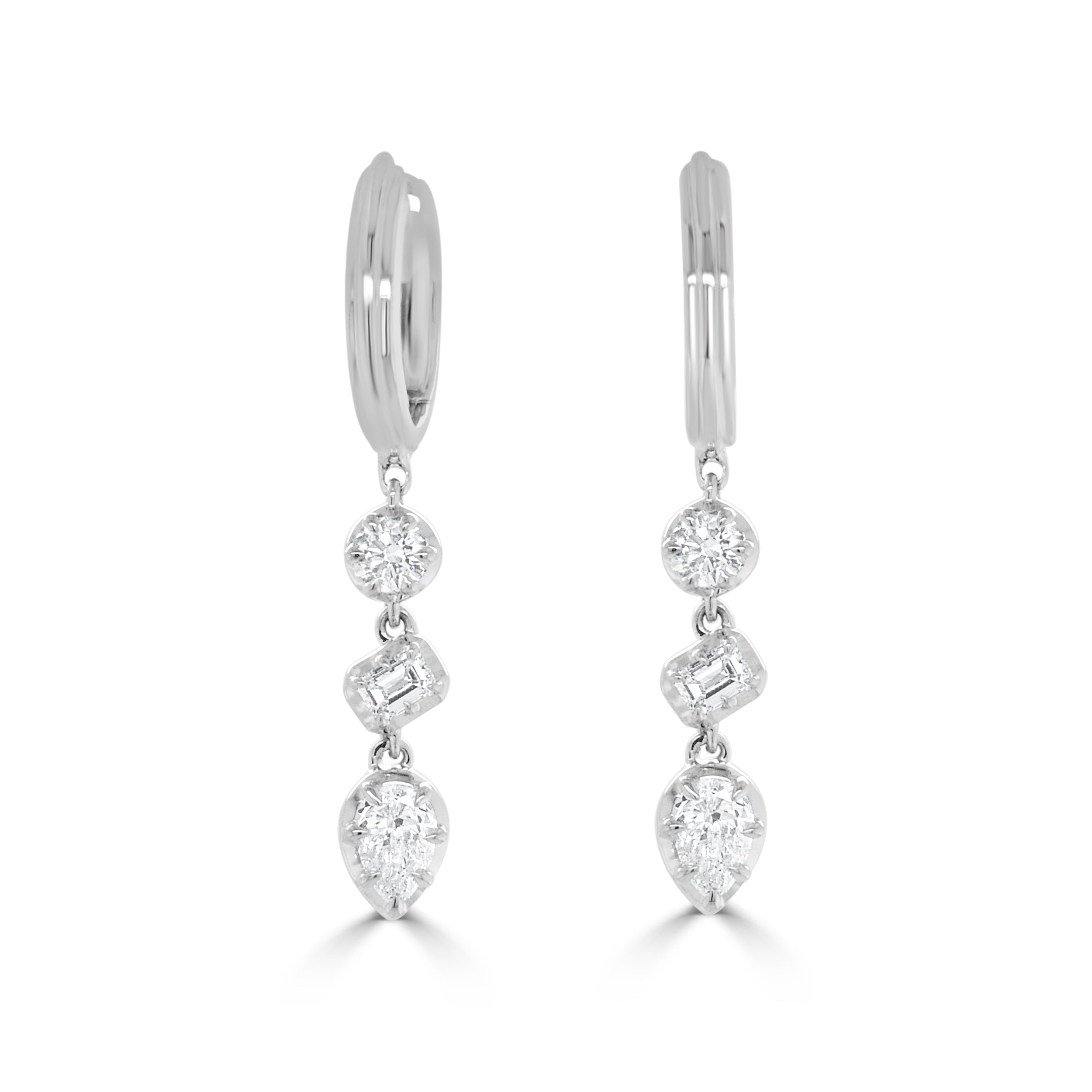 14K Gold Mixed Diamond Dangle Earrings - 0.97 CT