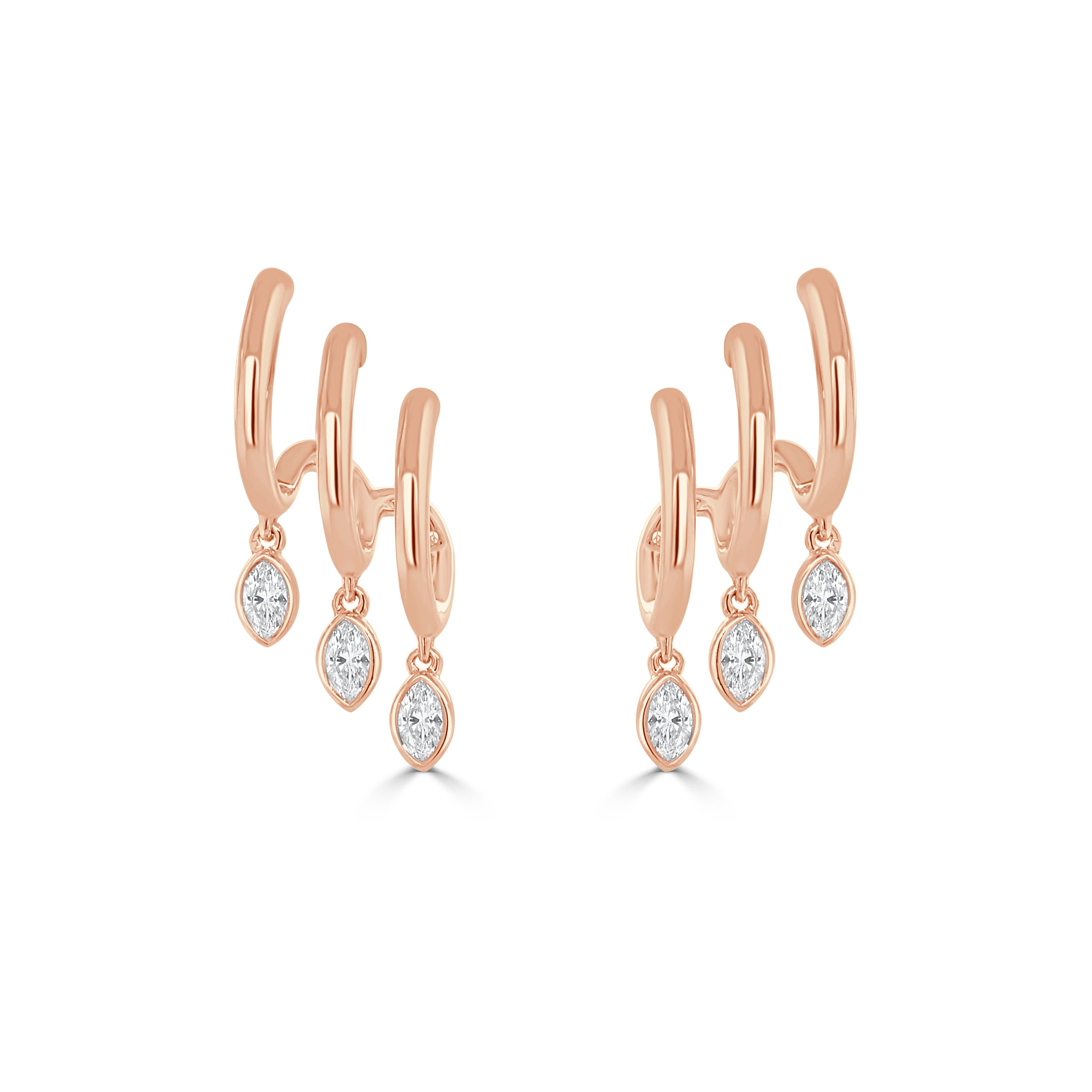 14K Gold Diamond Marquise Dangle Cuff Earrings  - 0.59 CT