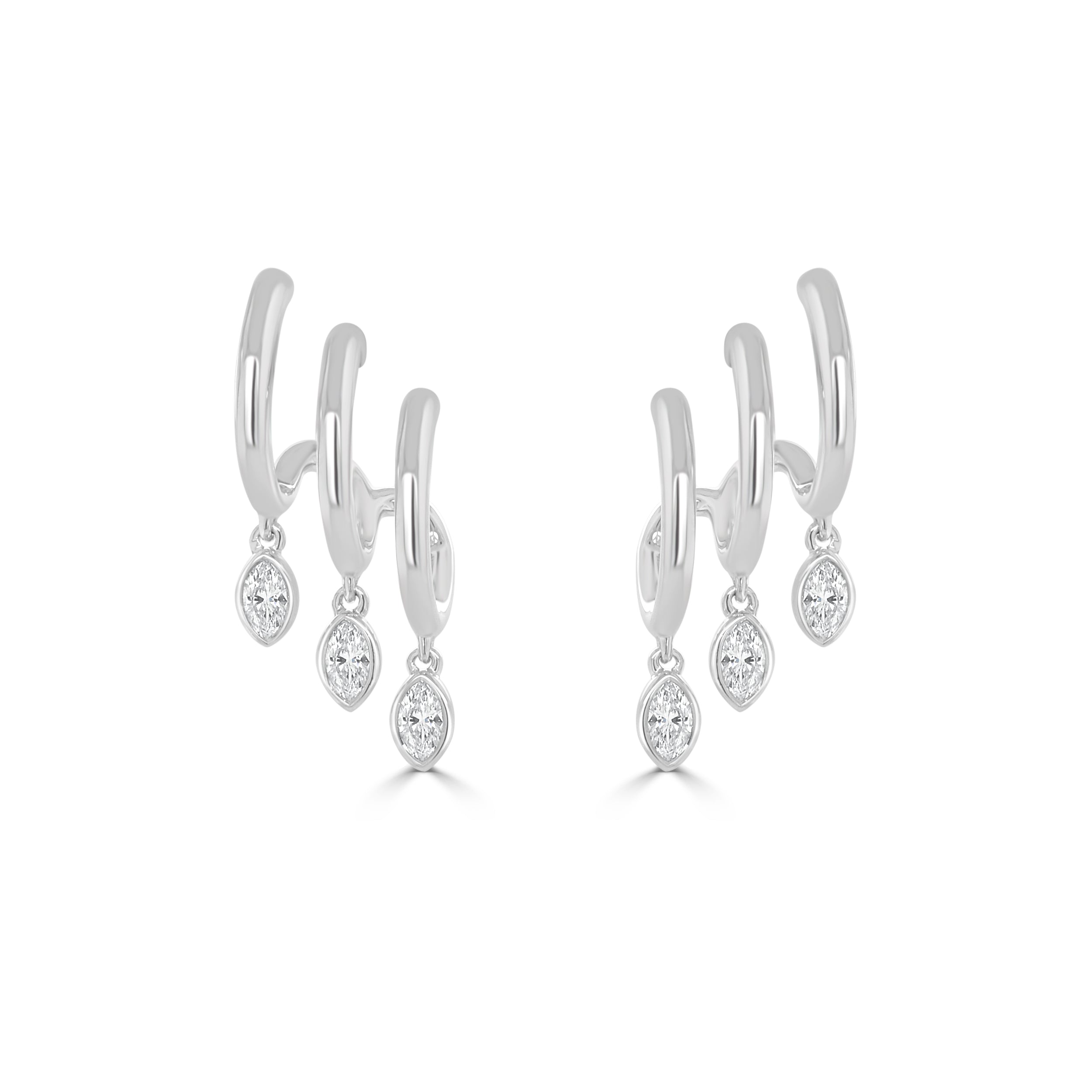 14K Gold Diamond Marquise Dangle Cuff Earrings  - 0.59 CT