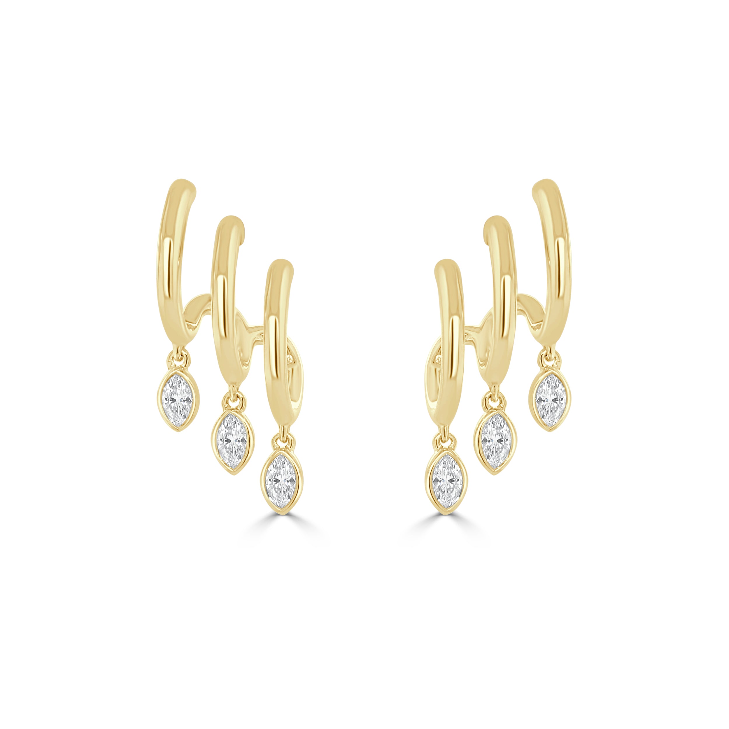 14K Gold Diamond Marquise Dangle Cuff Earrings  - 0.59 CT