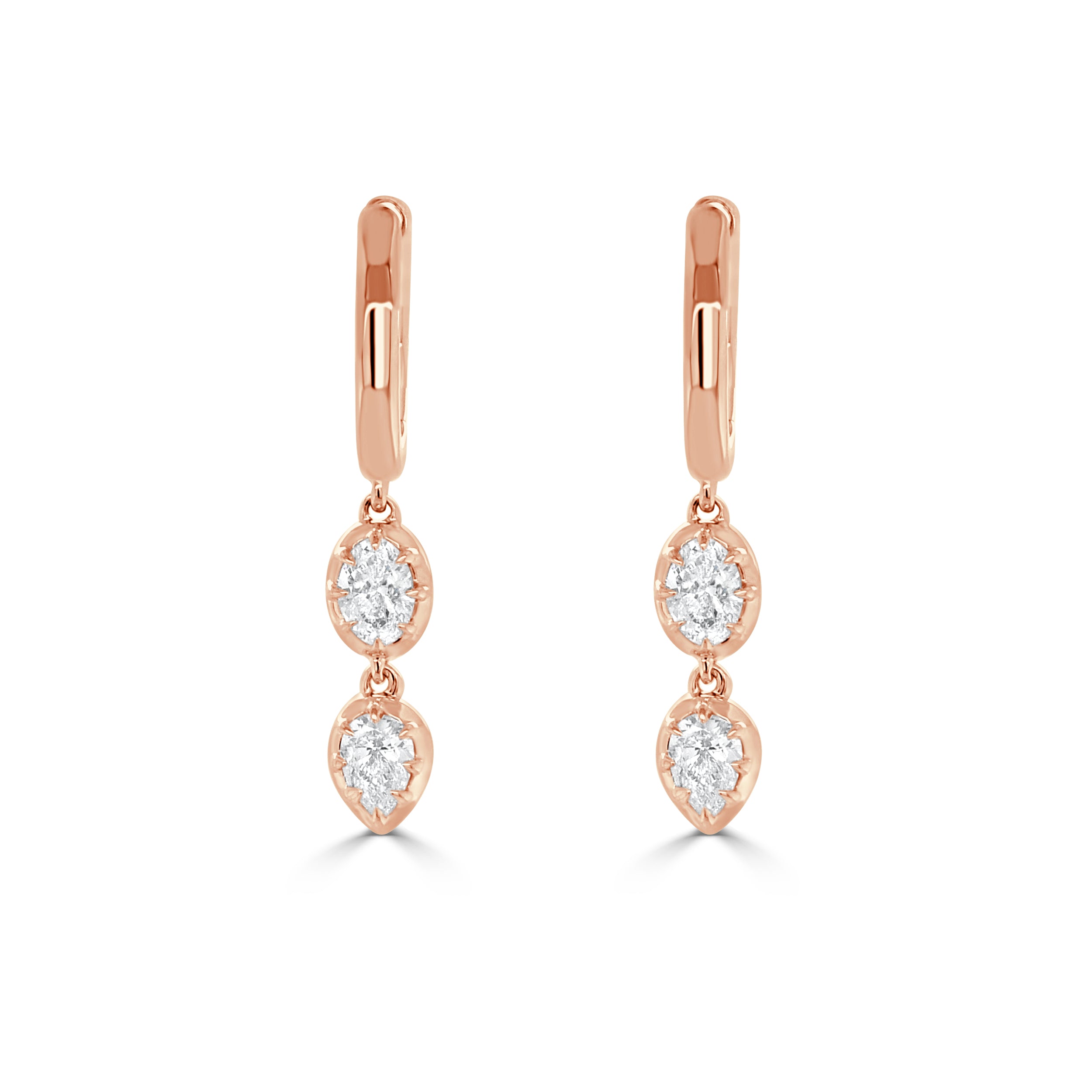 14K Gold Pear Shape & Oval Diamond Dangle Earrings - 0.82 CT