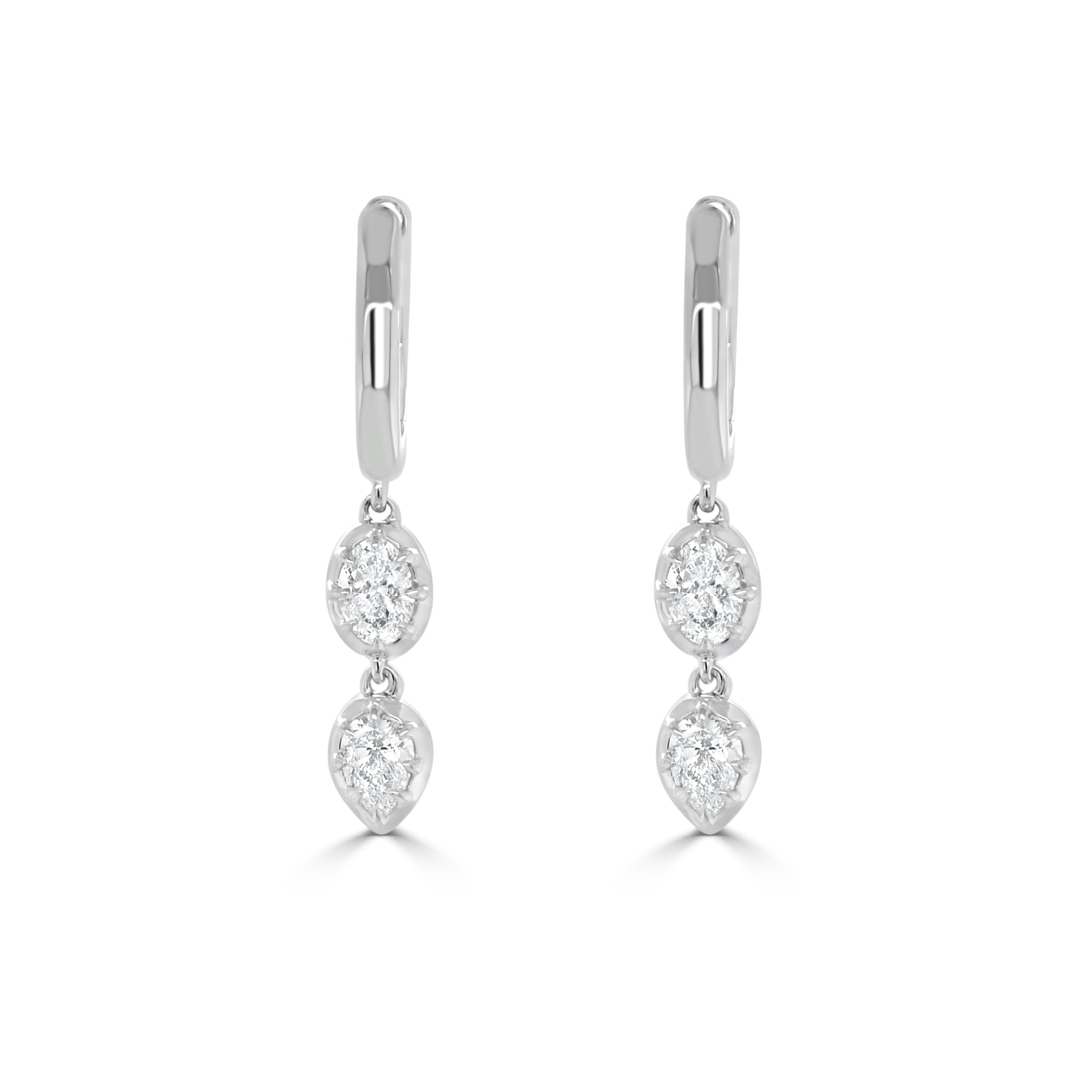 14K Gold Pear Shape & Oval Diamond Dangle Earrings - 0.82 CT