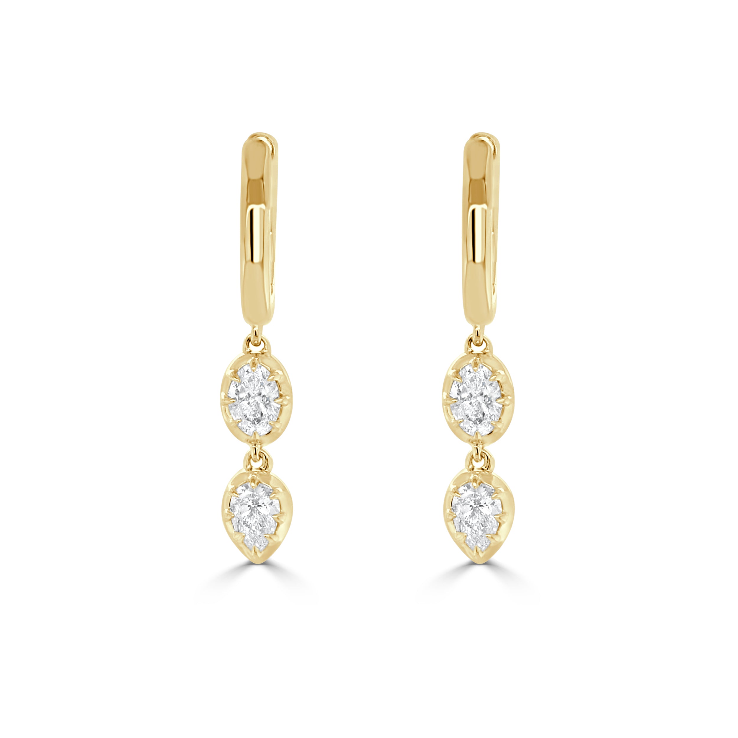14K Gold Pear Shape & Oval Diamond Dangle Earrings - 0.82 CT
