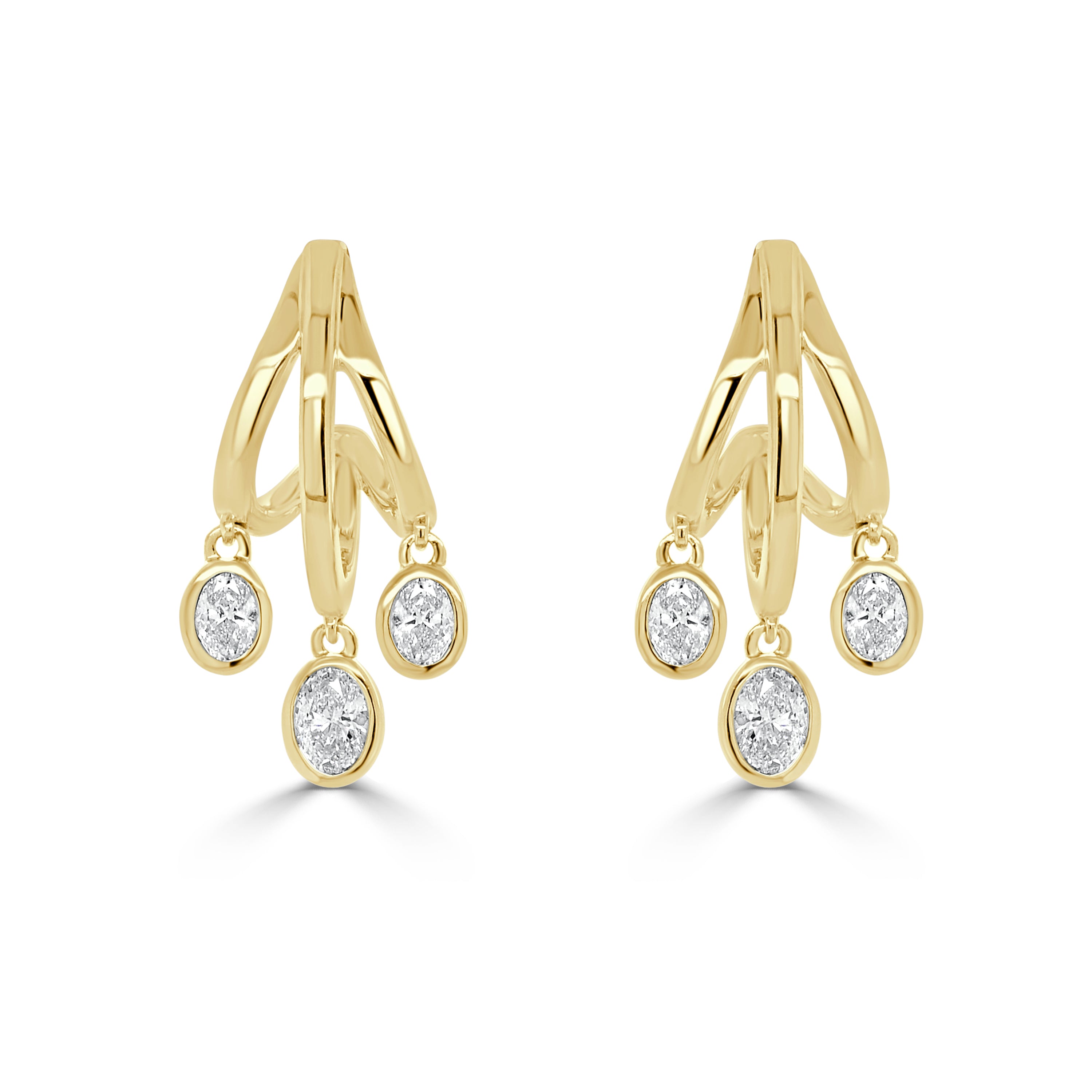 14K Gold Diamond Dangle Earrings - 1.10 CT