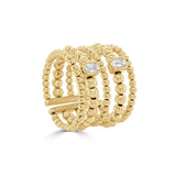 14K Gold Diamond Emerald Cut 5 Row Bead Ring - 0.29 CT