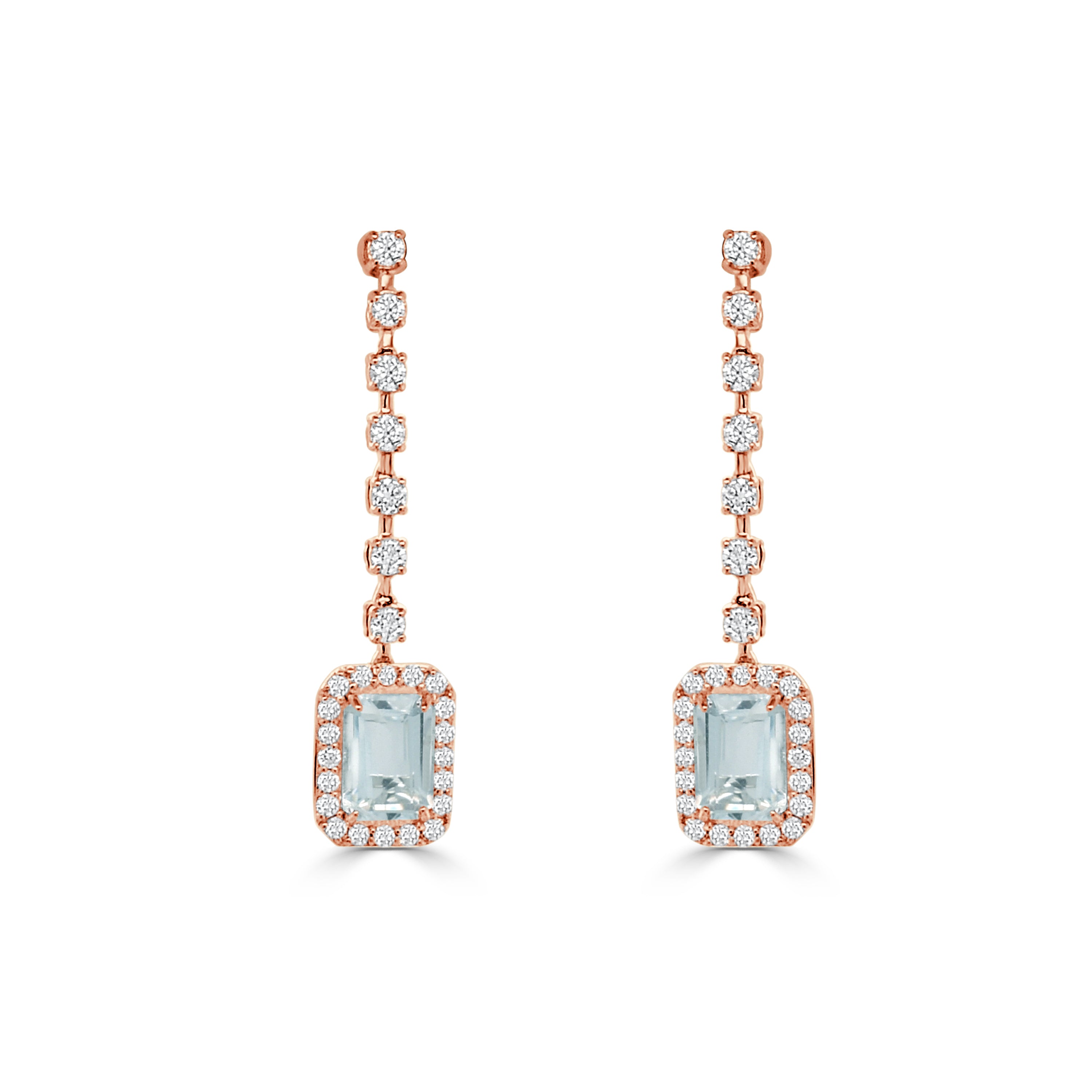 14K Gold Aquamarine & Diamond Drop Dangle Earrings  0.45 CT
