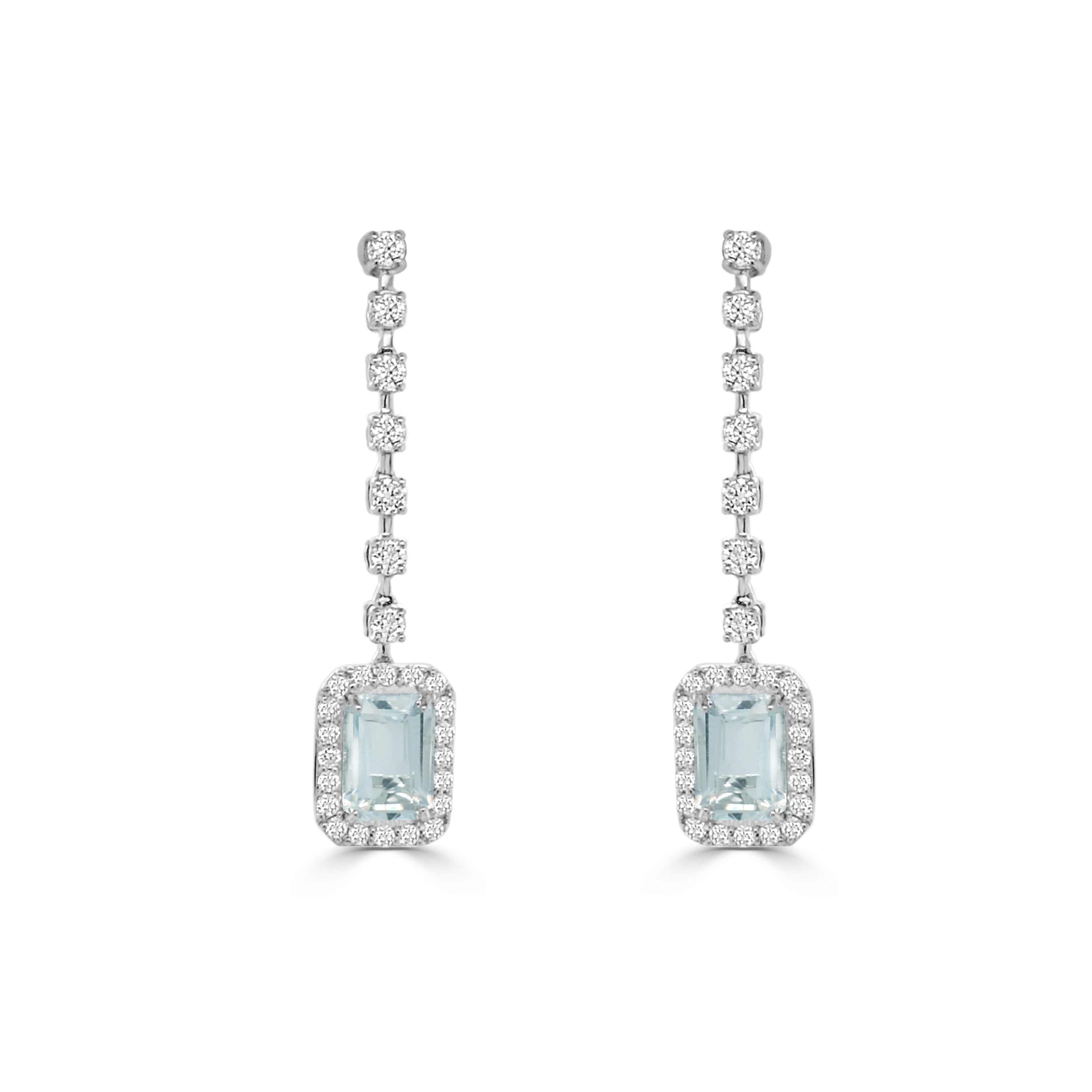 14K Gold Aquamarine & Diamond Drop Dangle Earrings  0.45 CT