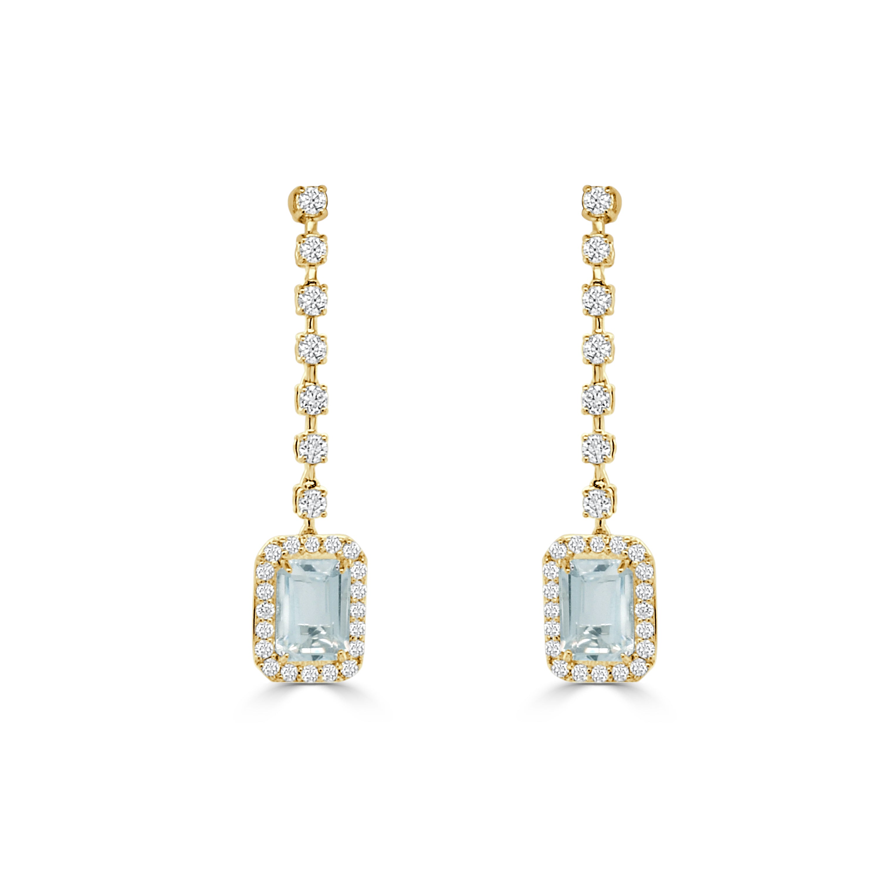 14K Gold Aquamarine & Diamond Drop Dangle Earrings  0.45 CT