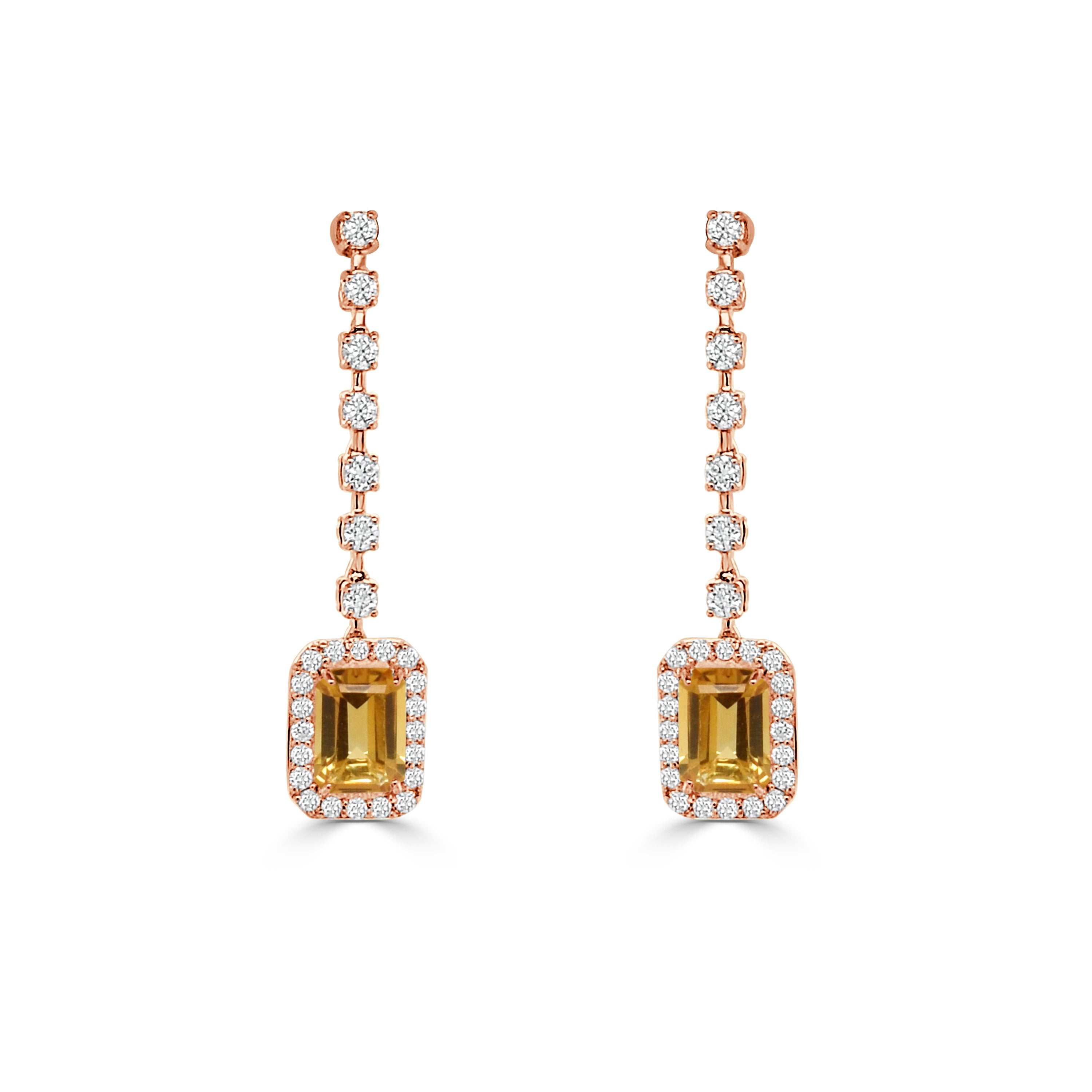 14K Gold Citrine & Diamond Drop Dangle Earrings - 0.43 CT