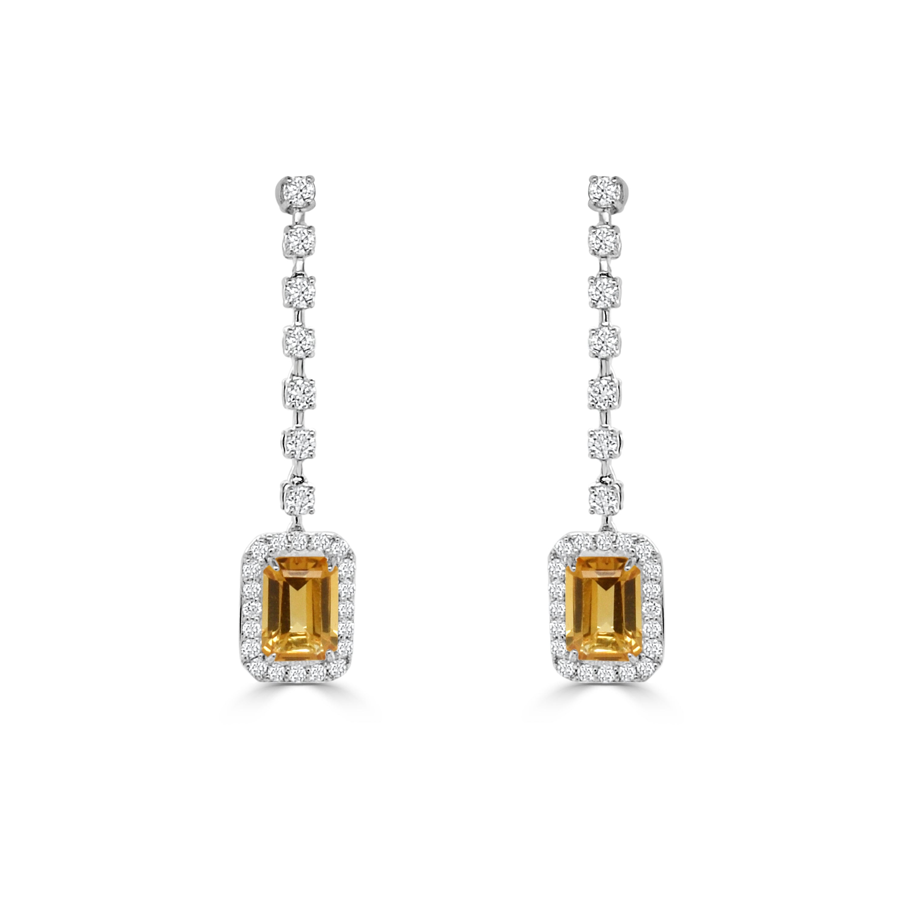 14K Gold Citrine & Diamond Drop Dangle Earrings - 0.43 CT