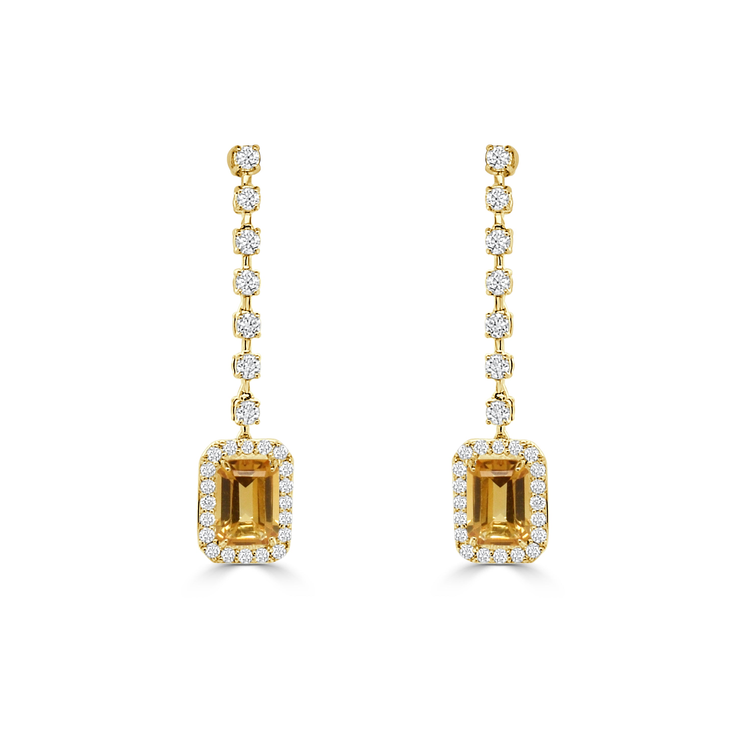 14K Gold Citrine & Diamond Drop Dangle Earrings - 0.43 CT