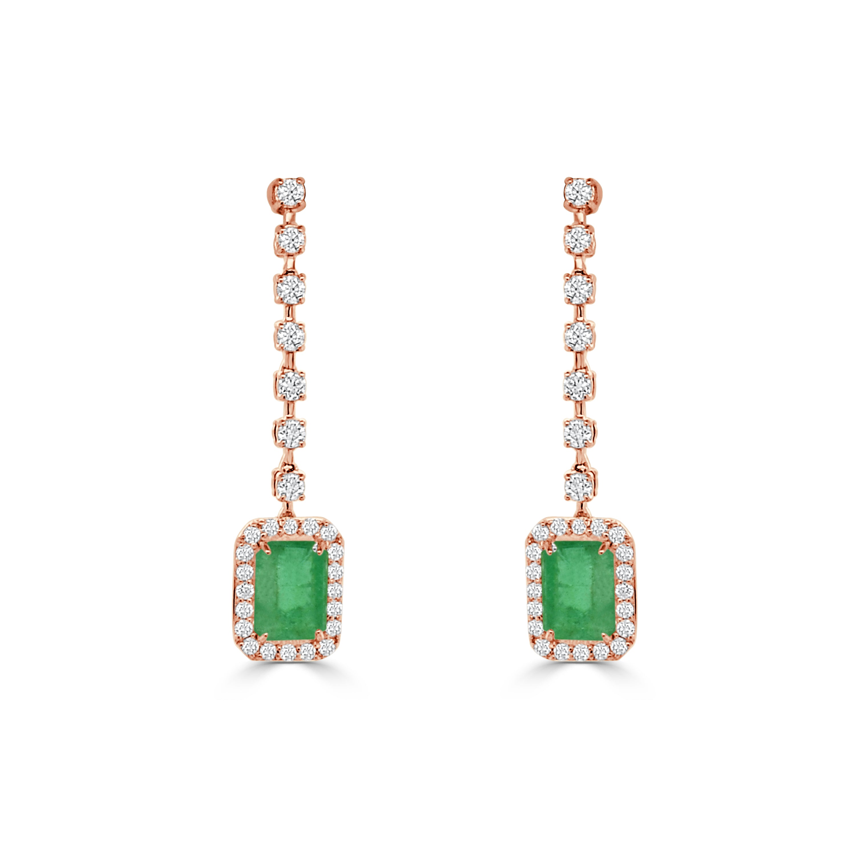 14K Gold Emerald & Diamond Drop Dangle Earrings - 0.44 CT