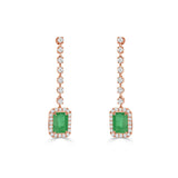14K Gold Emerald & Diamond Drop Dangle Earrings - 0.44 CT