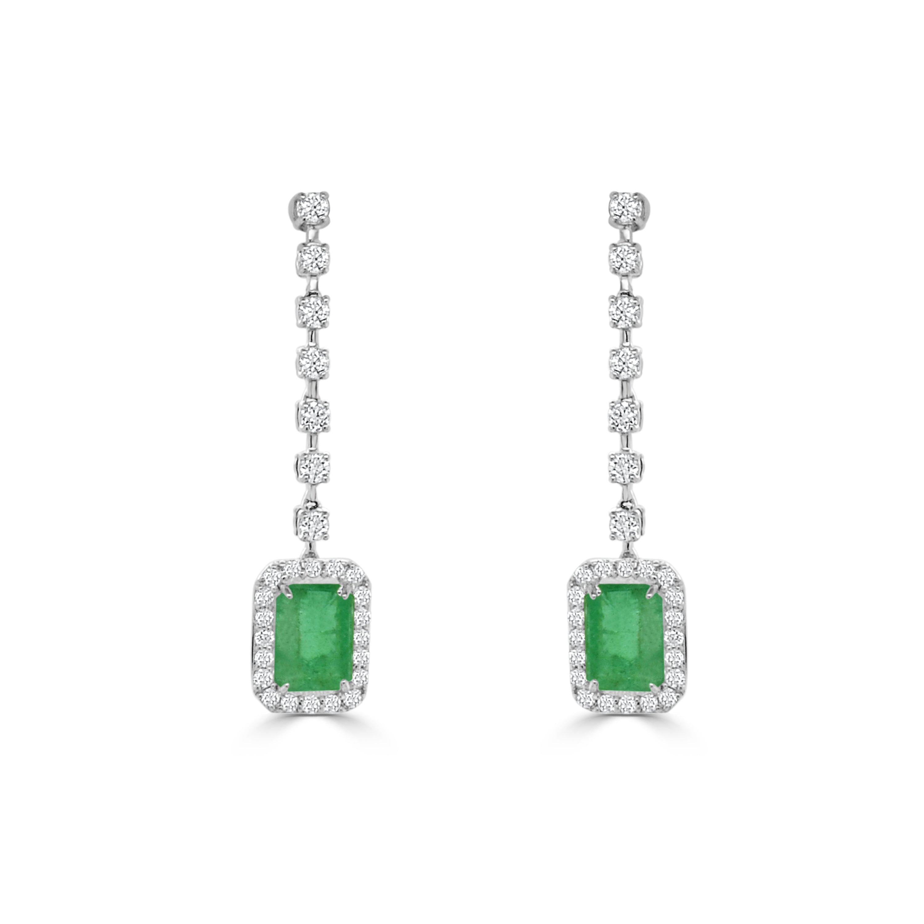 14K Gold Emerald & Diamond Drop Dangle Earrings - 0.44 CT
