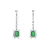 14K Gold Emerald & Diamond Drop Dangle Earrings - 0.44 CT