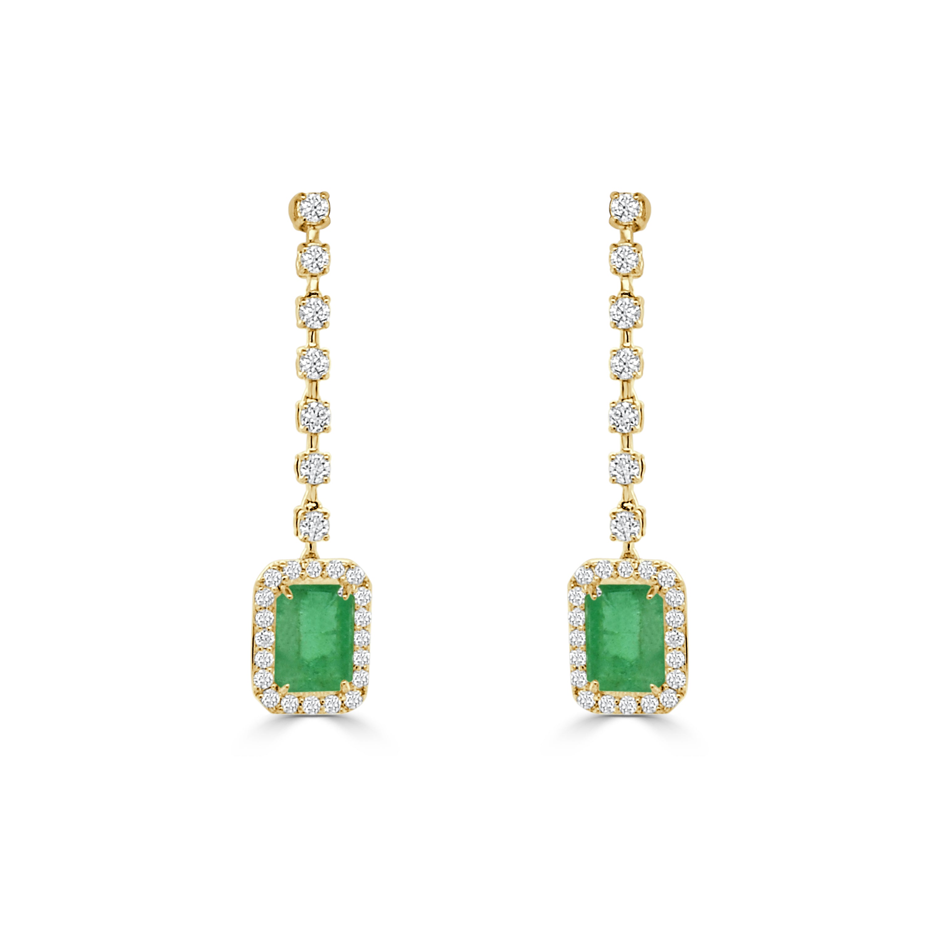 14K Gold Emerald & Diamond Drop Dangle Earrings - 0.44 CT