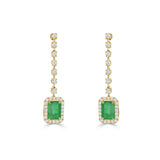 14K Gold Emerald & Diamond Drop Dangle Earrings - 0.44 CT