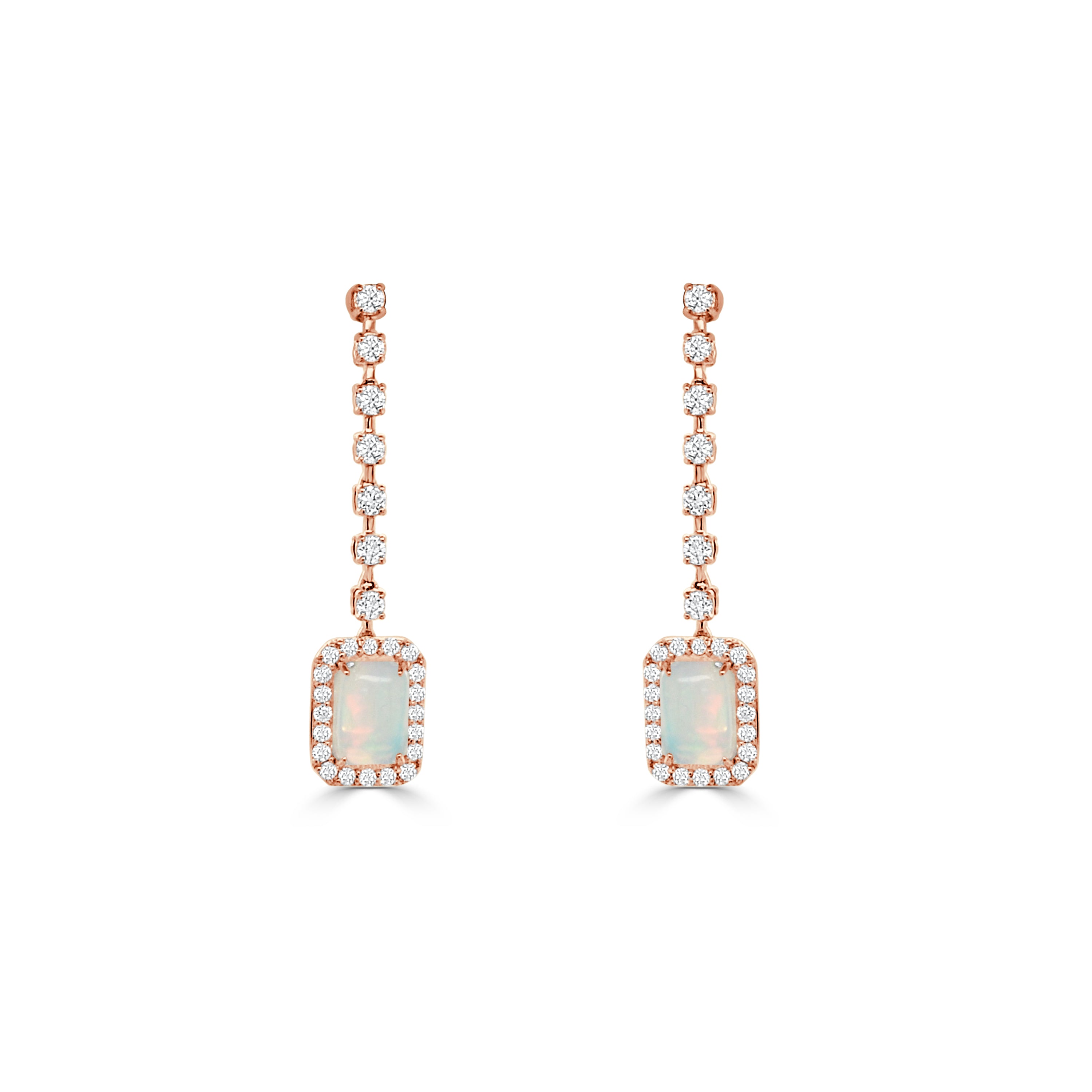 14K Gold Opal & Diamond Drop Dangle Earrings - 0.48 CT