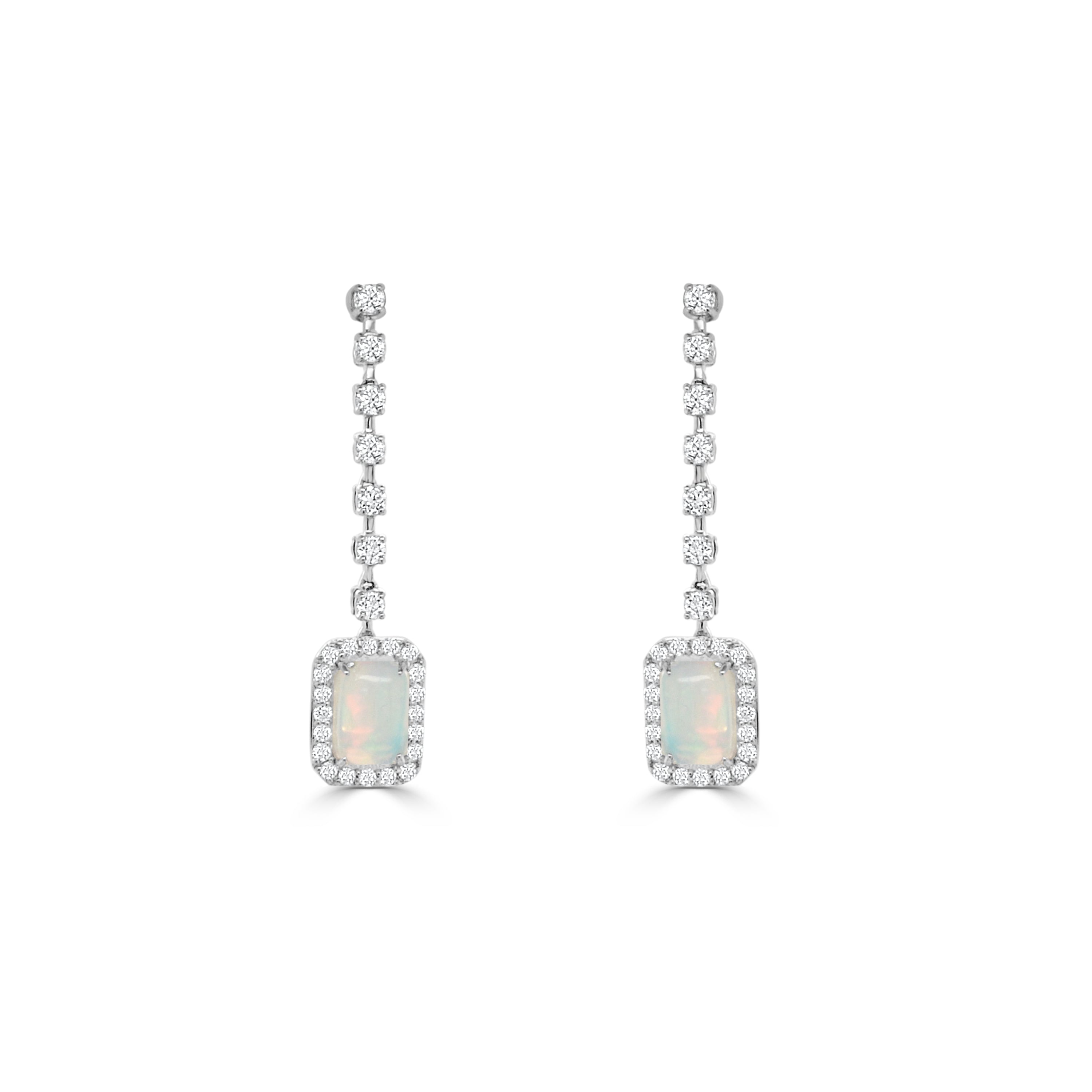 14K Gold Opal & Diamond Drop Dangle Earrings - 0.48 CT