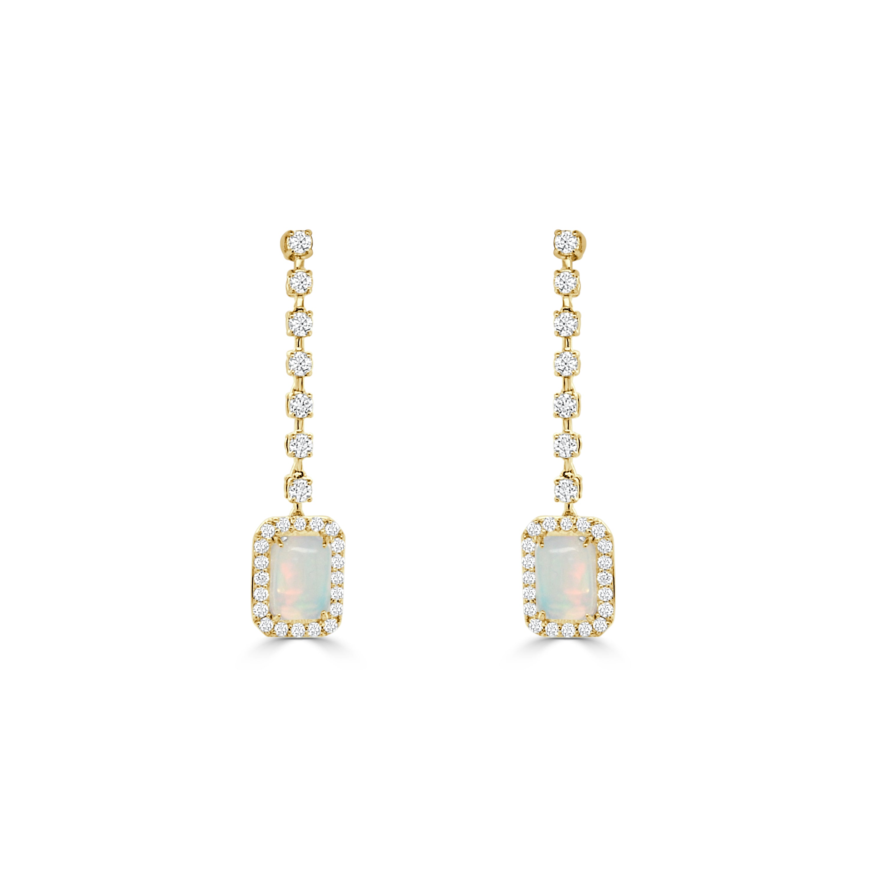 14K Gold Opal & Diamond Drop Dangle Earrings - 0.48 CT