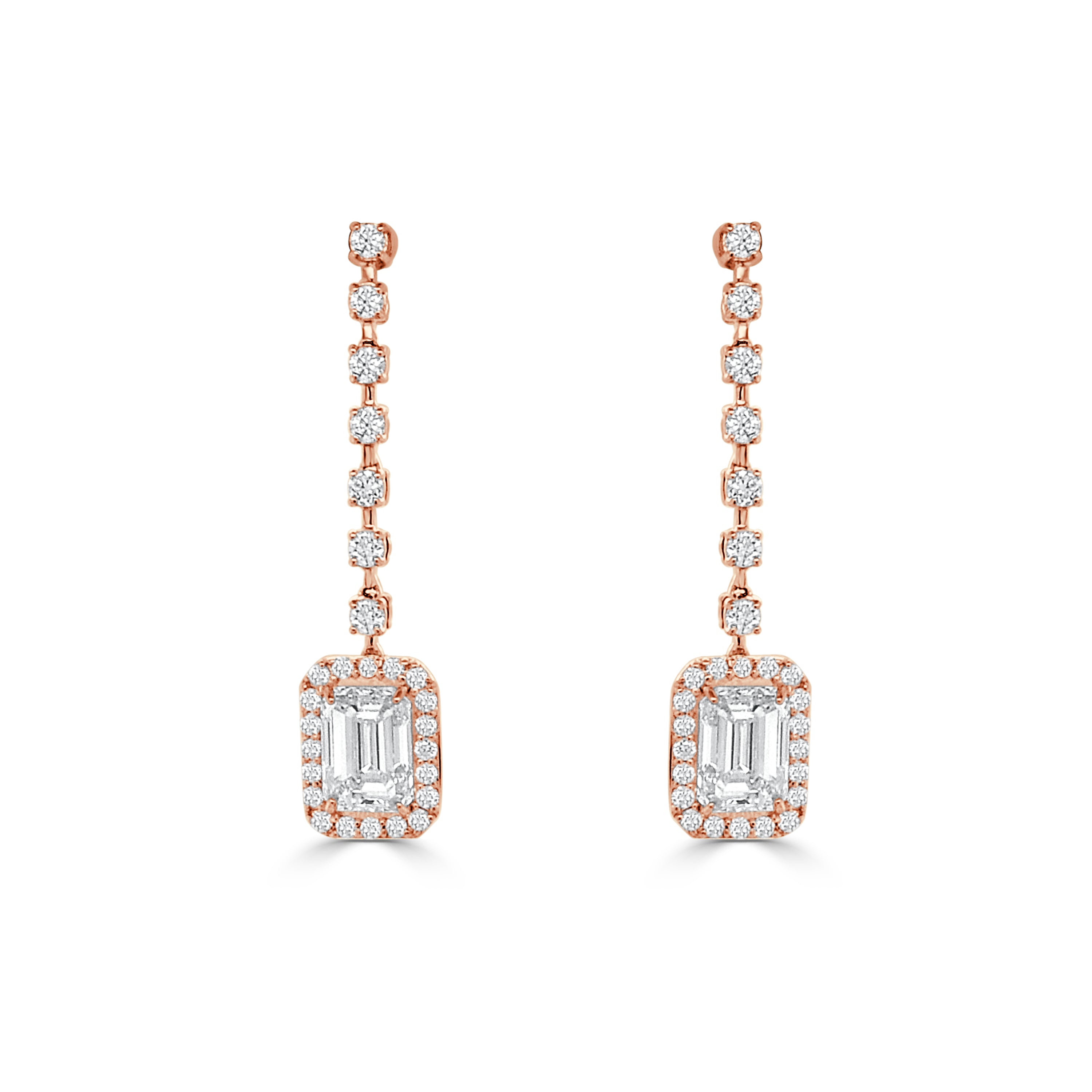 14K Gold Diamond Emerald Cut Drop Earrings - 1.73 CT