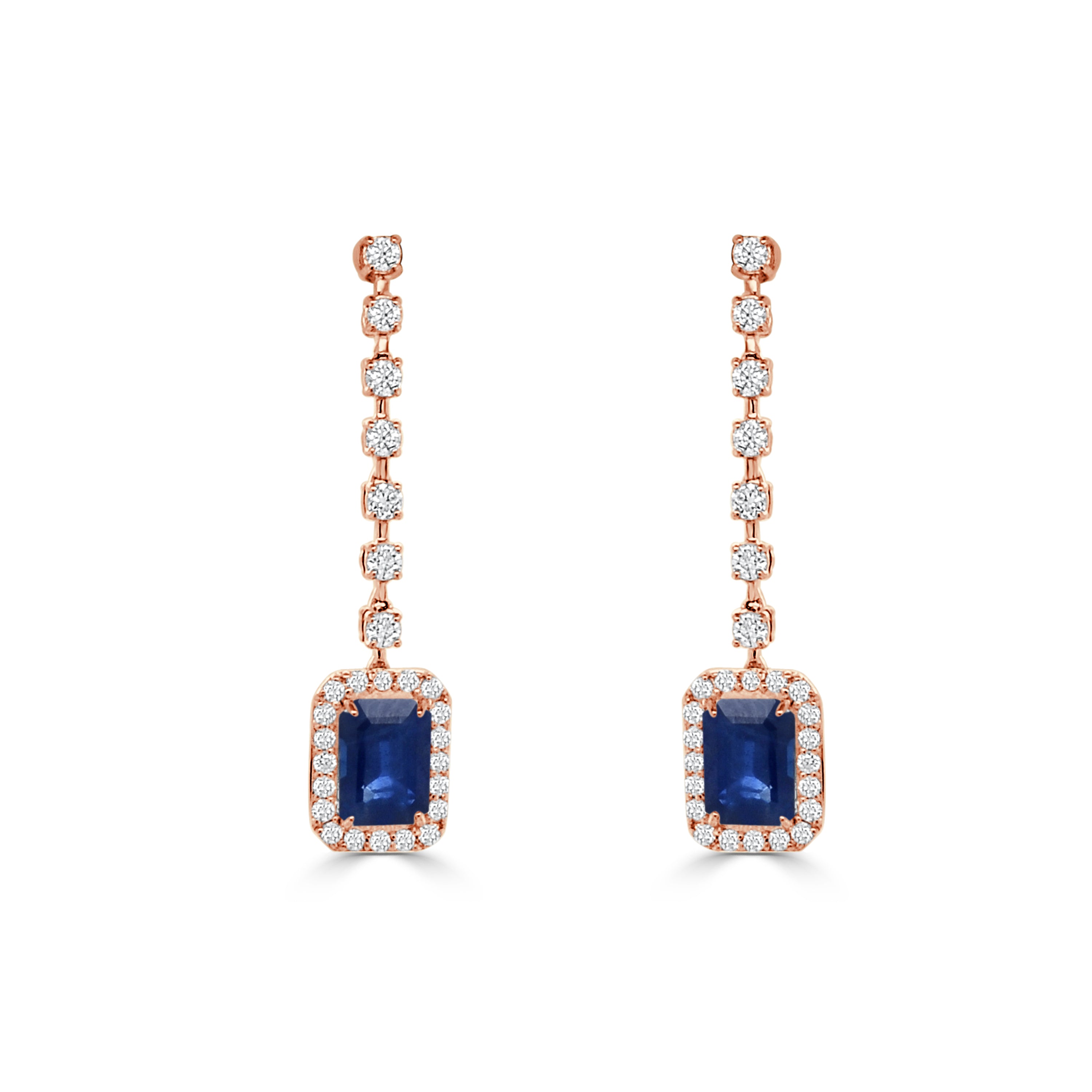 14K Gold Sapphire & Diamond Drop Dangle Earrings - 0.42 CT