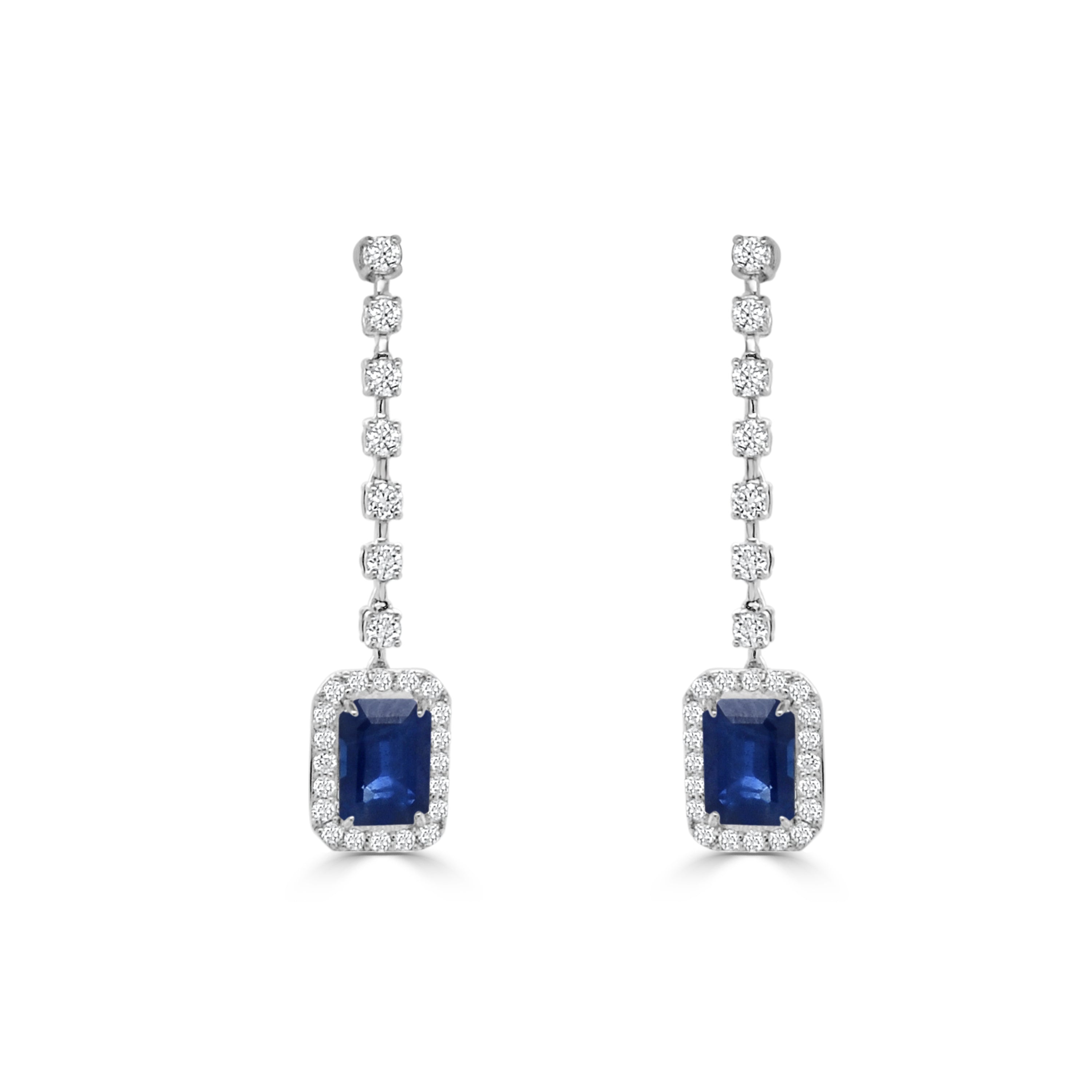 14K Gold Sapphire & Diamond Drop Dangle Earrings - 0.42 CT