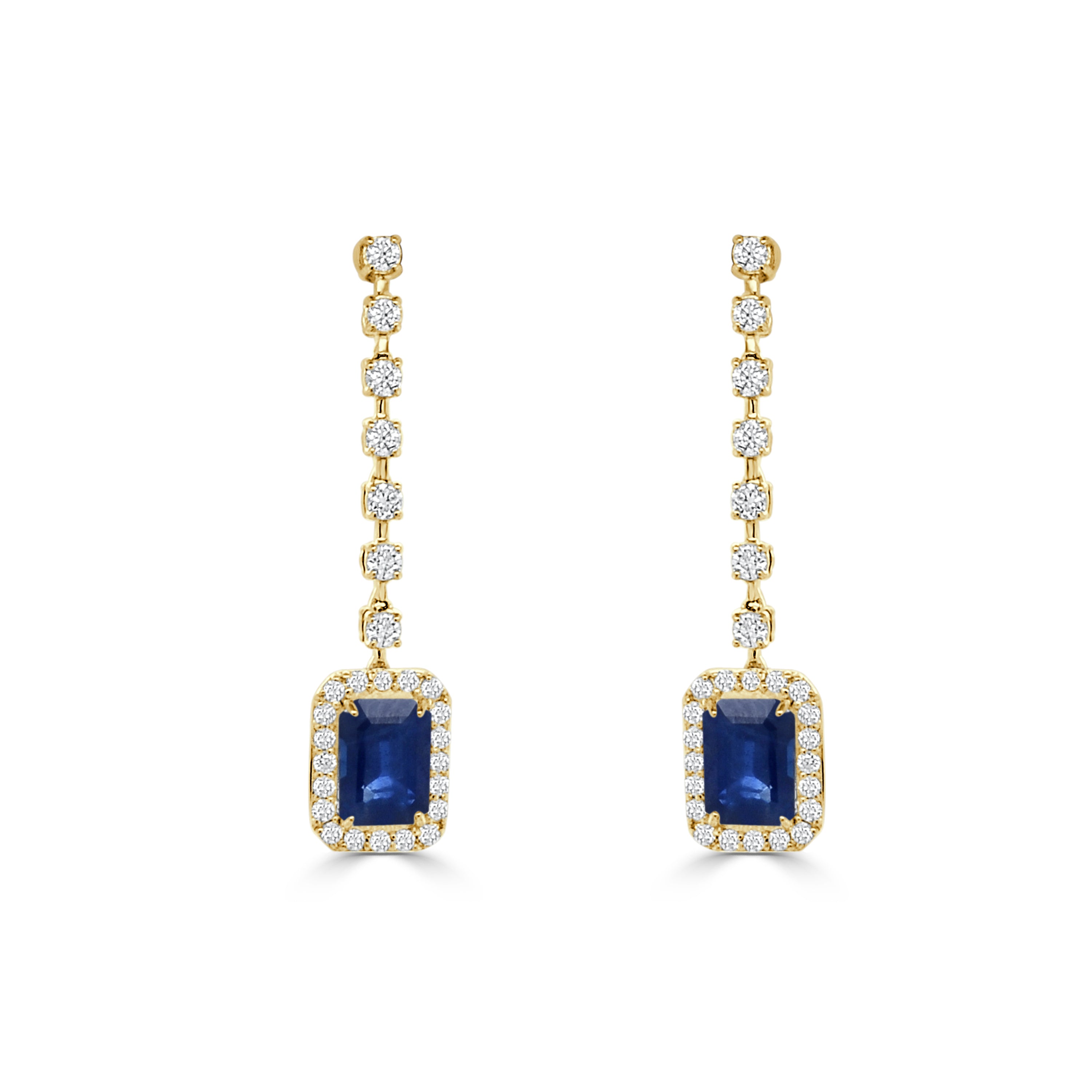 14K Gold Sapphire & Diamond Drop Dangle Earrings - 0.42 CT