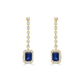 14K Gold Sapphire & Diamond Drop Dangle Earrings - 0.42 CT