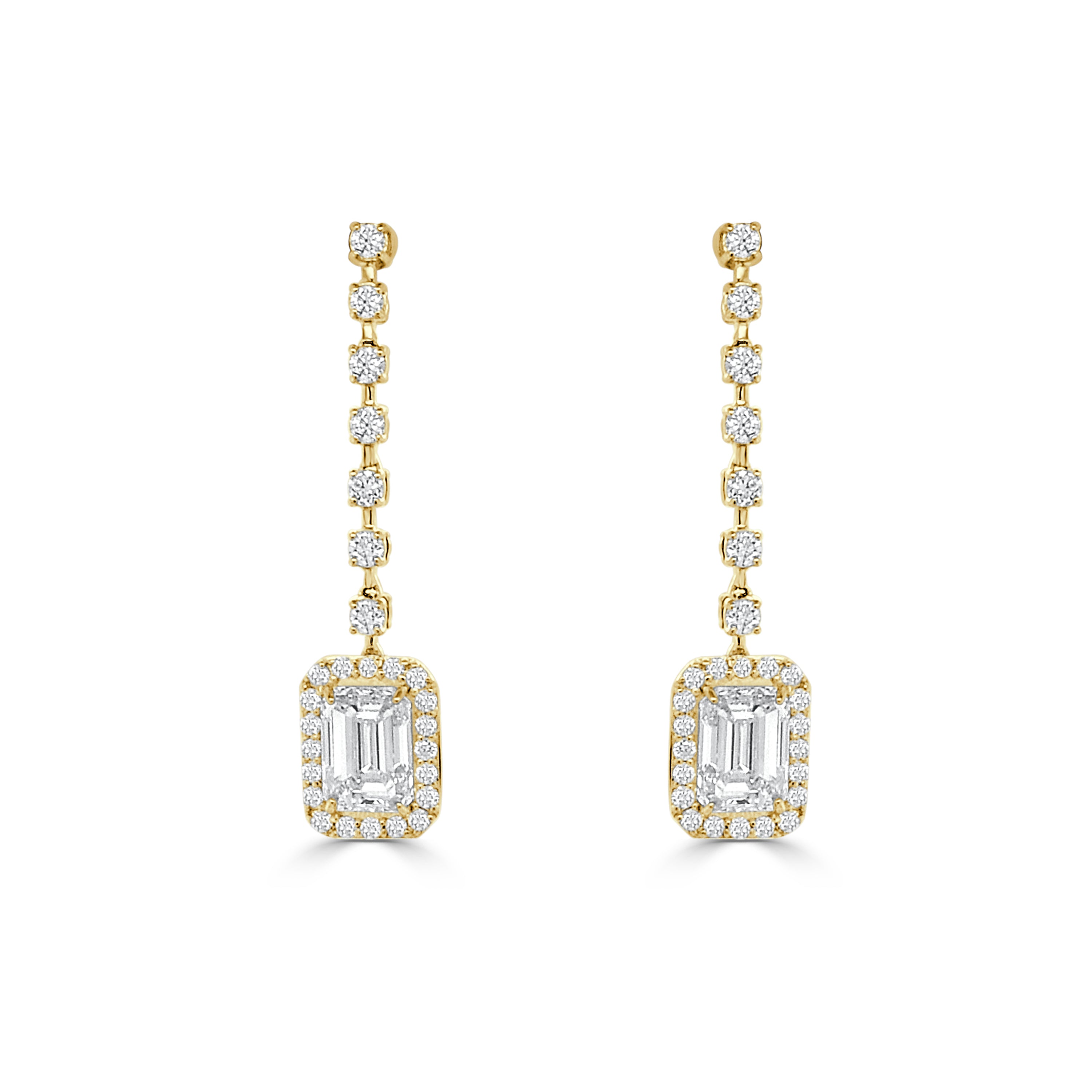 14K Gold Diamond Emerald Cut Drop Earrings - 1.73 CT