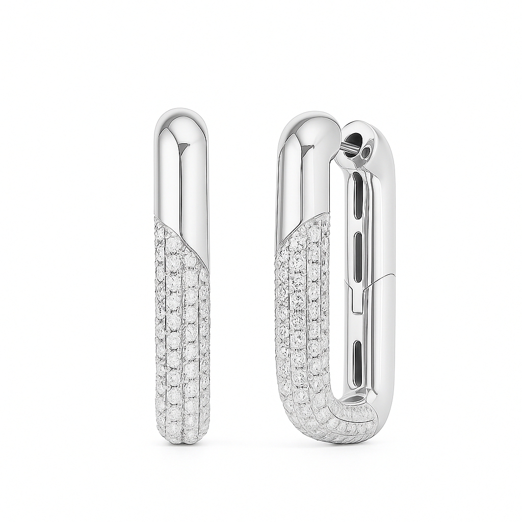 18K Gold Diamond Rectangular Earrings - 2.47 CT