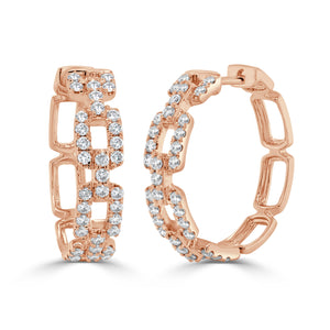 14k Gold & Diamond Link Hoop Earrings