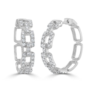 14k Gold & Diamond Link Hoop Earrings